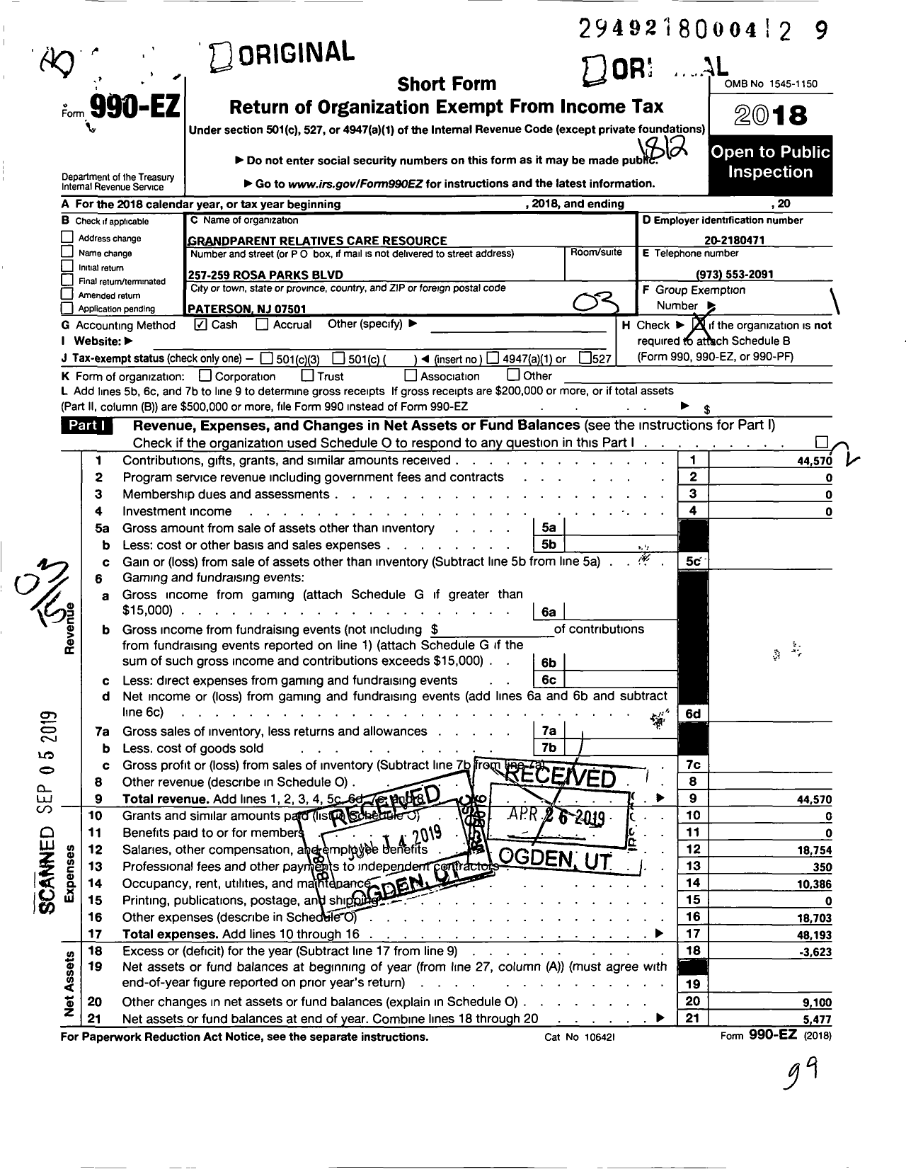 Image of first page of 2018 Form 990EZ for Grandparent Relatives Care Resources Center