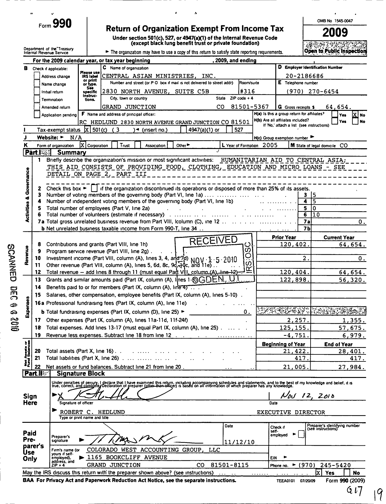 Image of first page of 2009 Form 990 for Central Asian Ministries