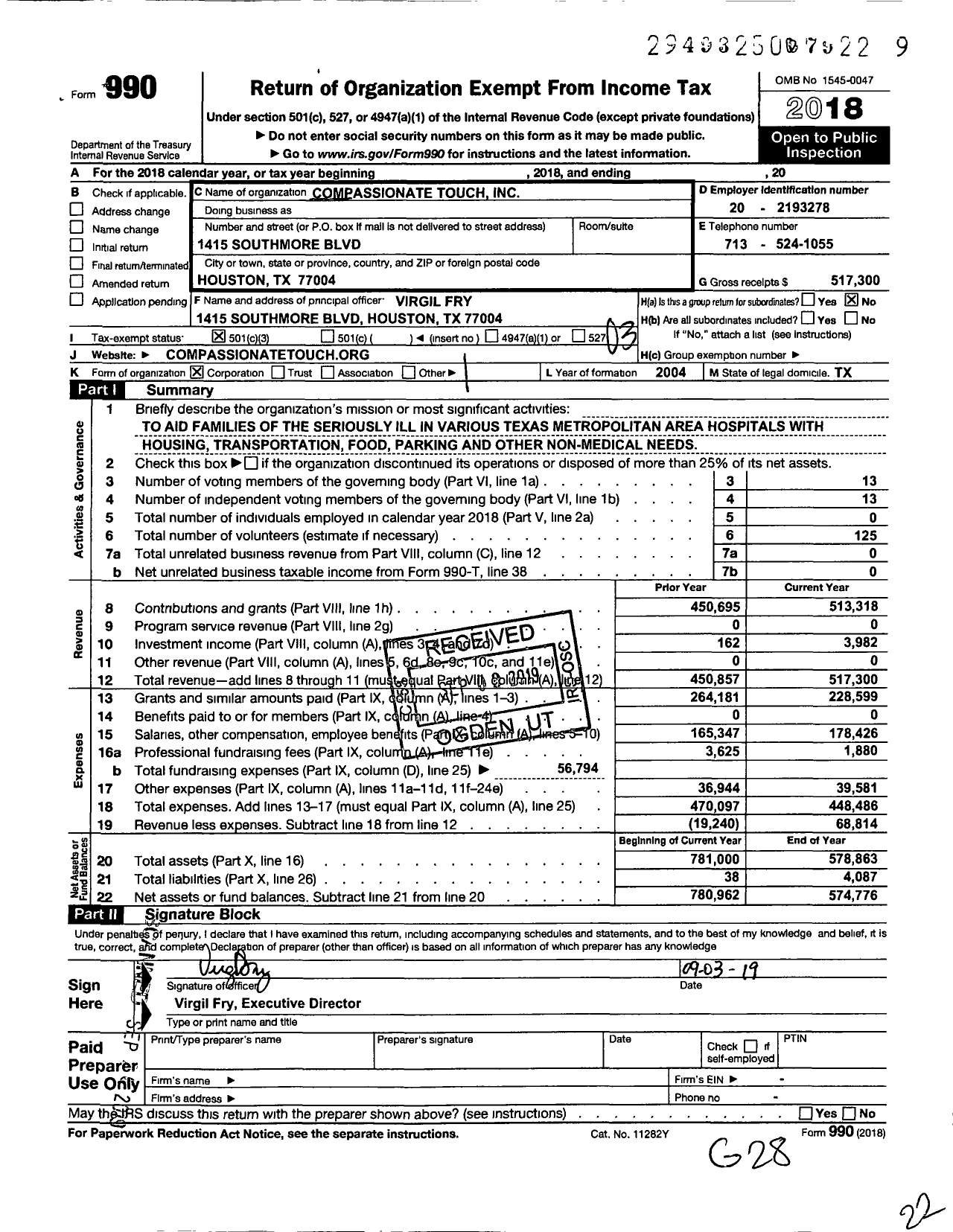 Image of first page of 2018 Form 990 for Compassionate Touch