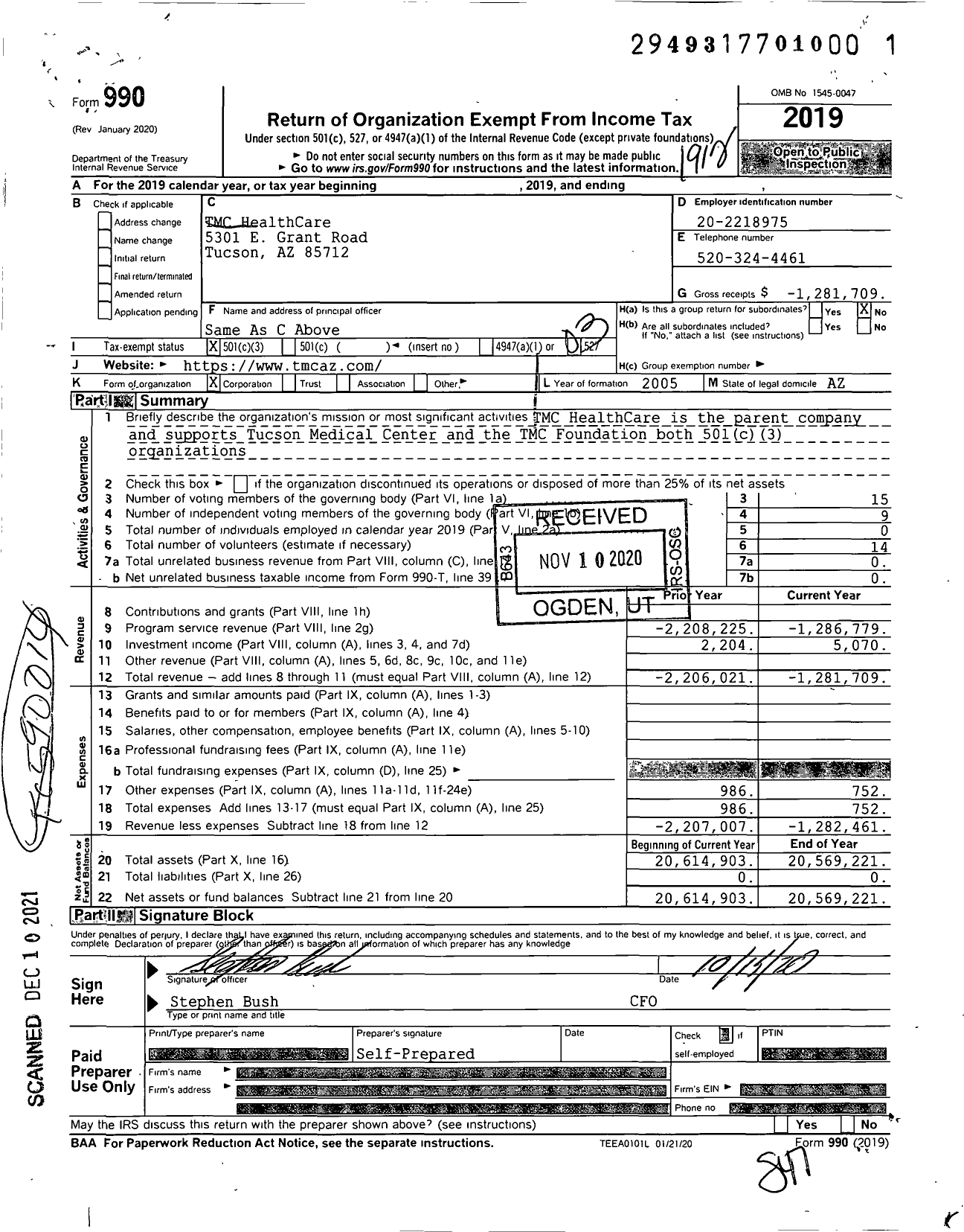 Image of first page of 2019 Form 990 for TMC HealthCare