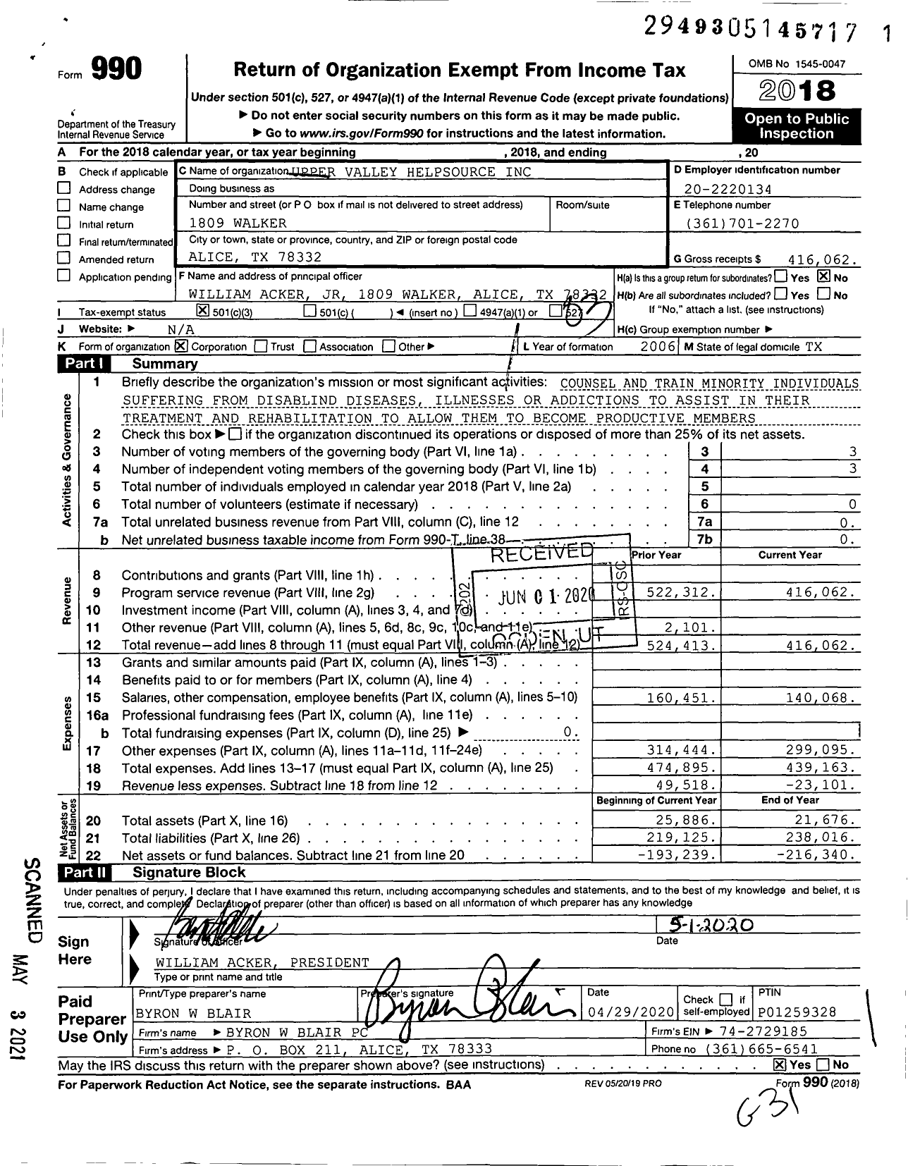 Image of first page of 2018 Form 990 for Upper Valley Helpsource