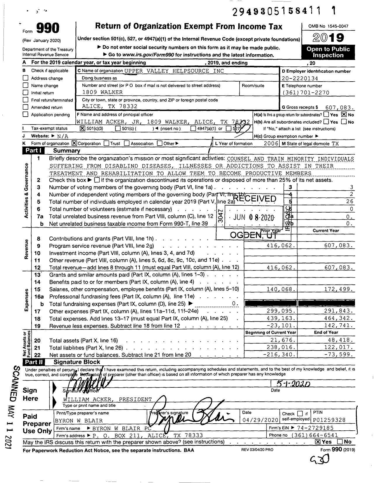 Image of first page of 2019 Form 990 for Upper Valley Helpsource