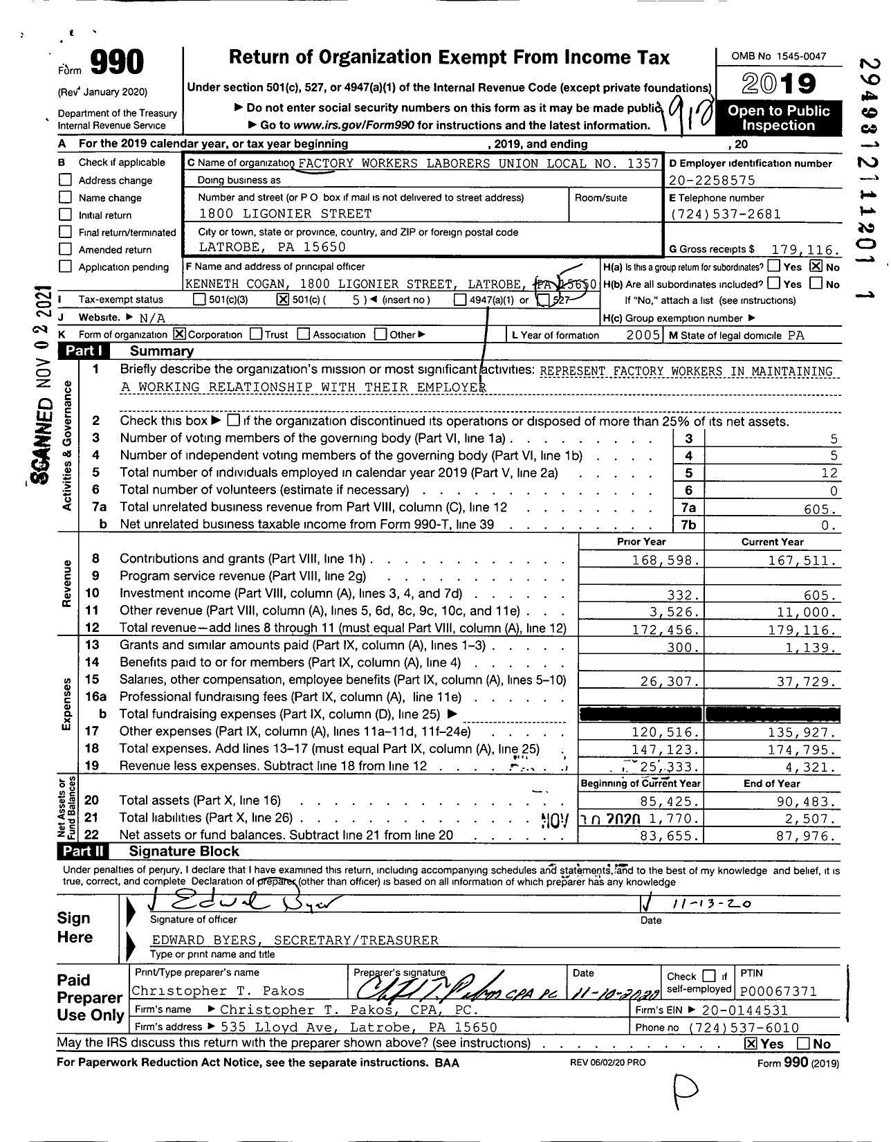 Image of first page of 2019 Form 990O for Laborers' International Union of North America - 1357 Local