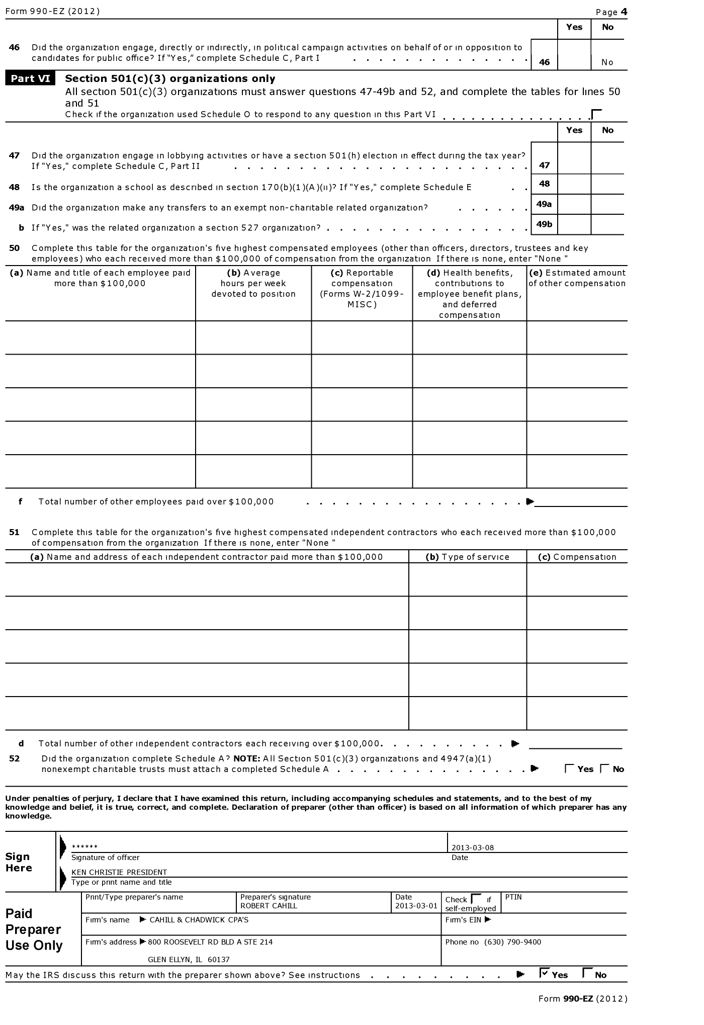 Image of first page of 2012 Form 990EO for Glen Ellyn Runners Club