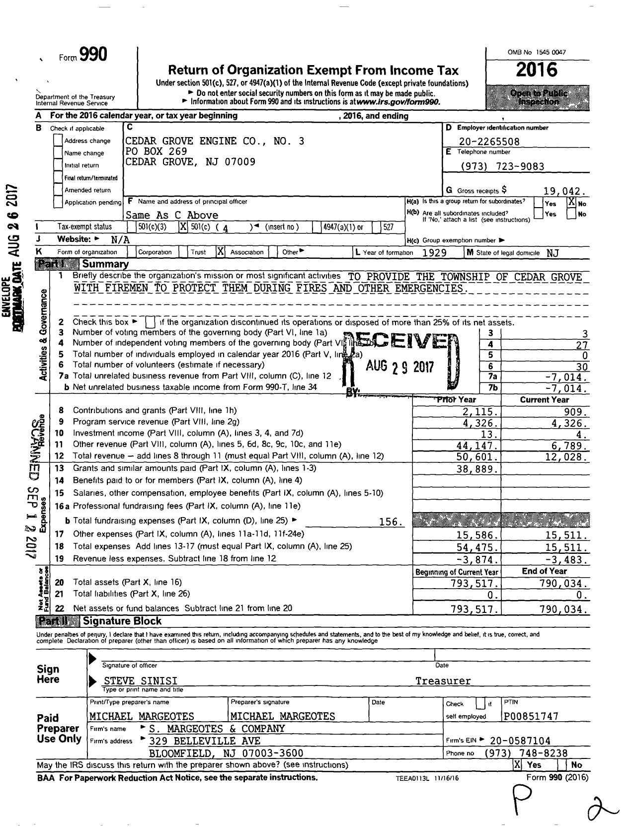 Image of first page of 2016 Form 990O for Cedar Grove Engine No 3