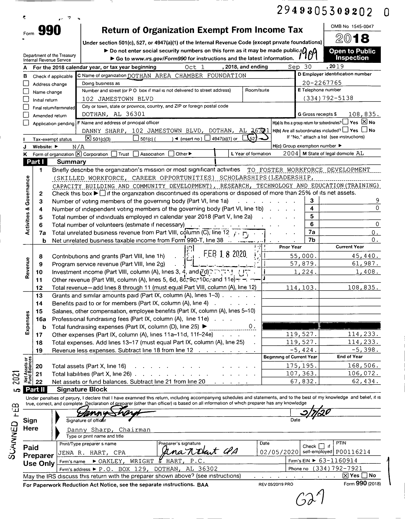 Image of first page of 2018 Form 990 for Dothan Area Chamber Foundation