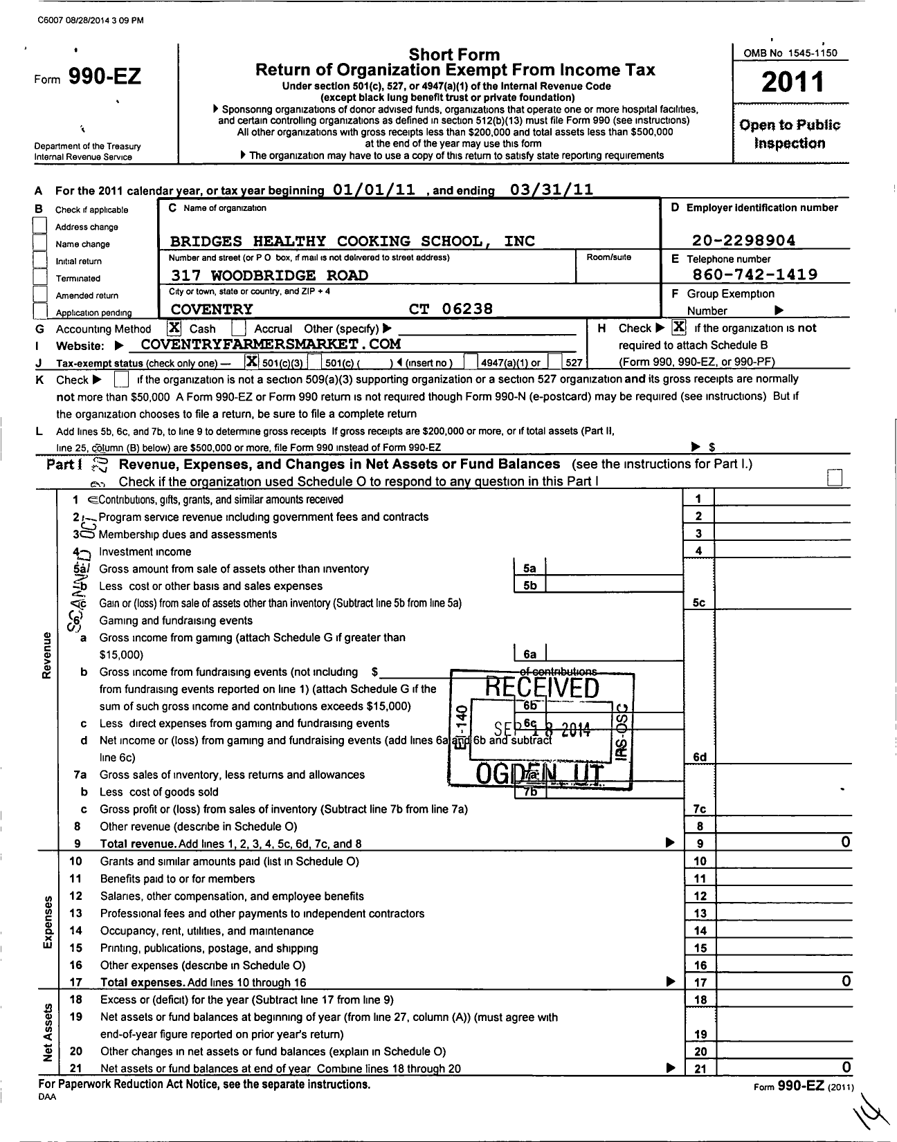 Image of first page of 2010 Form 990EZ for Bridges Healthy Cooking School