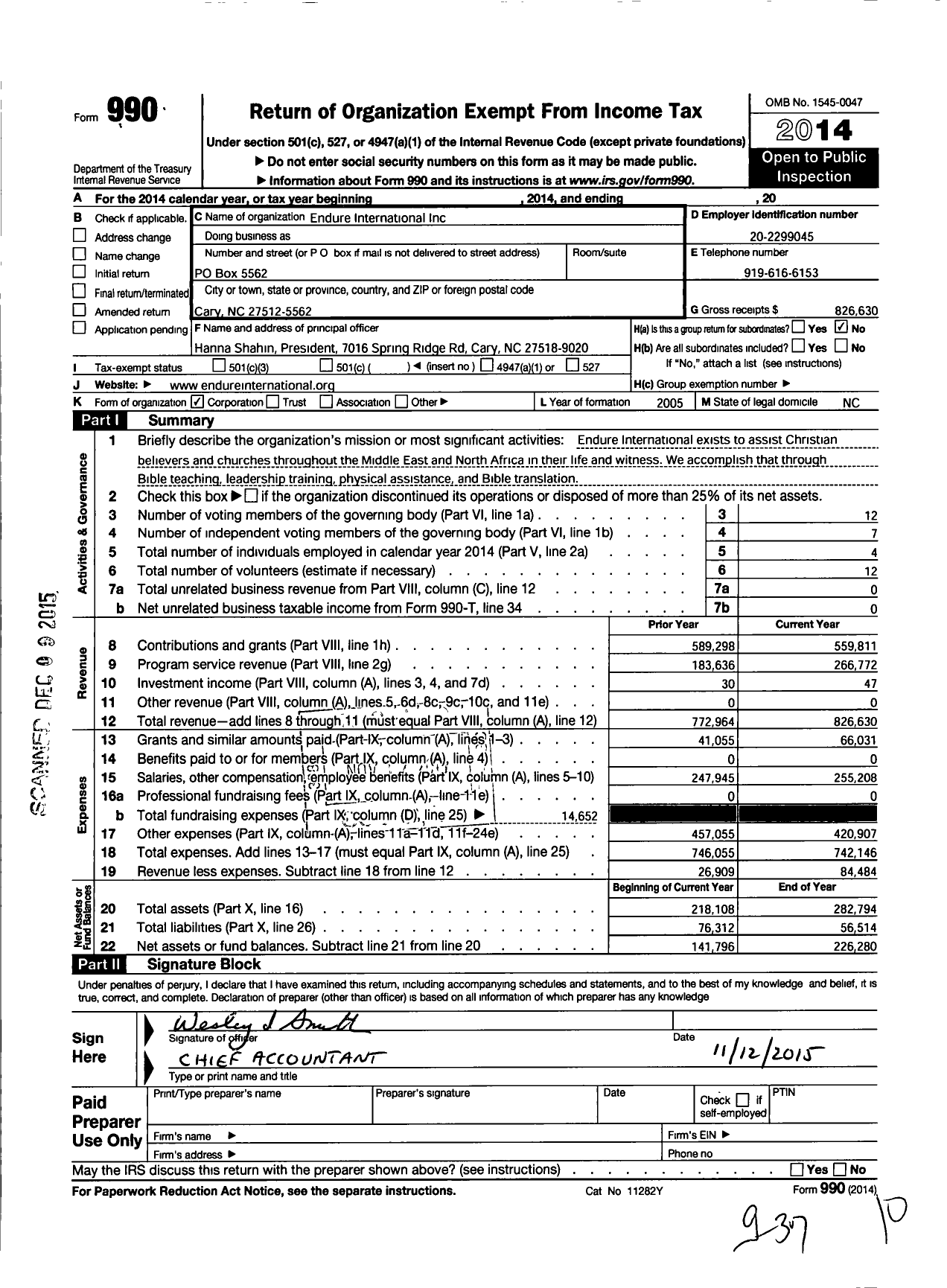 Image of first page of 2014 Form 990O for Endure International