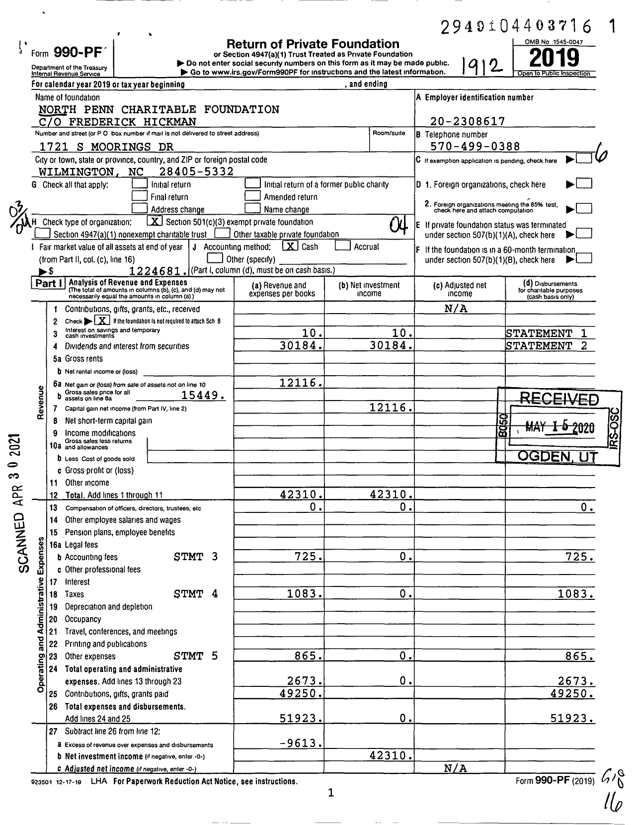 Image of first page of 2019 Form 990PF for North Penn Charitable Foundation