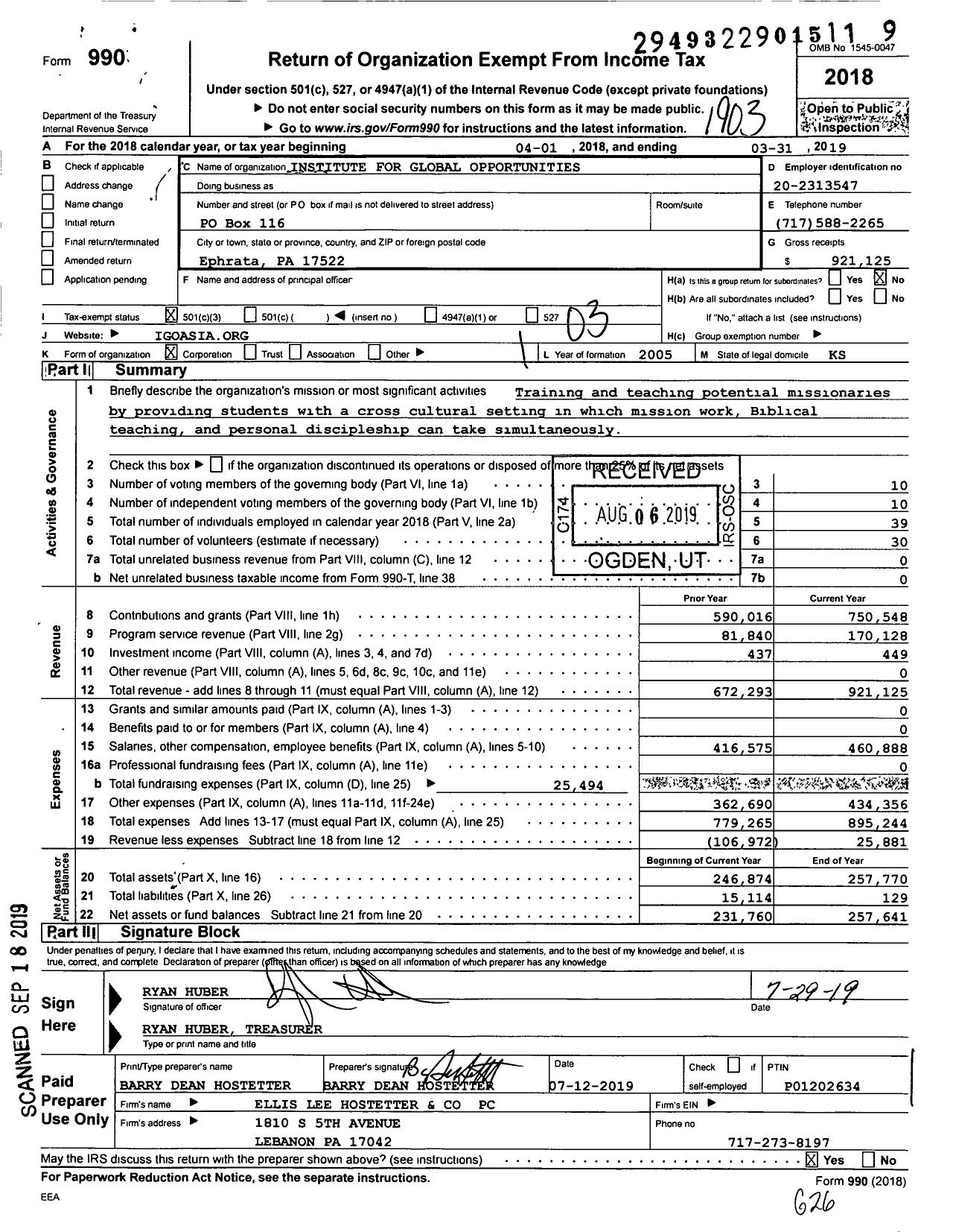 Image of first page of 2018 Form 990 for Institute for Global Opportunities (iGO)
