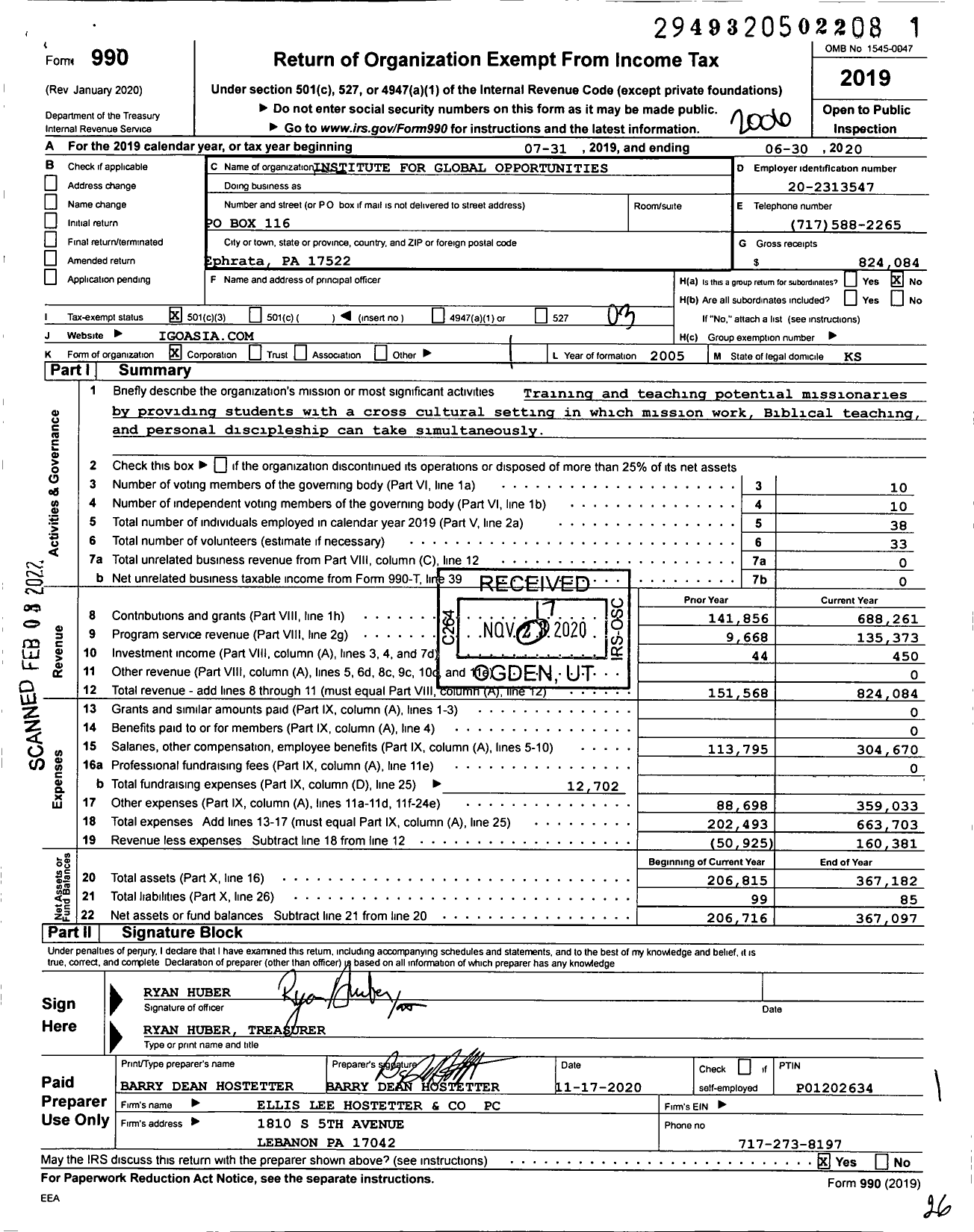 Image of first page of 2019 Form 990 for Institute for Global Opportunities (iGO)
