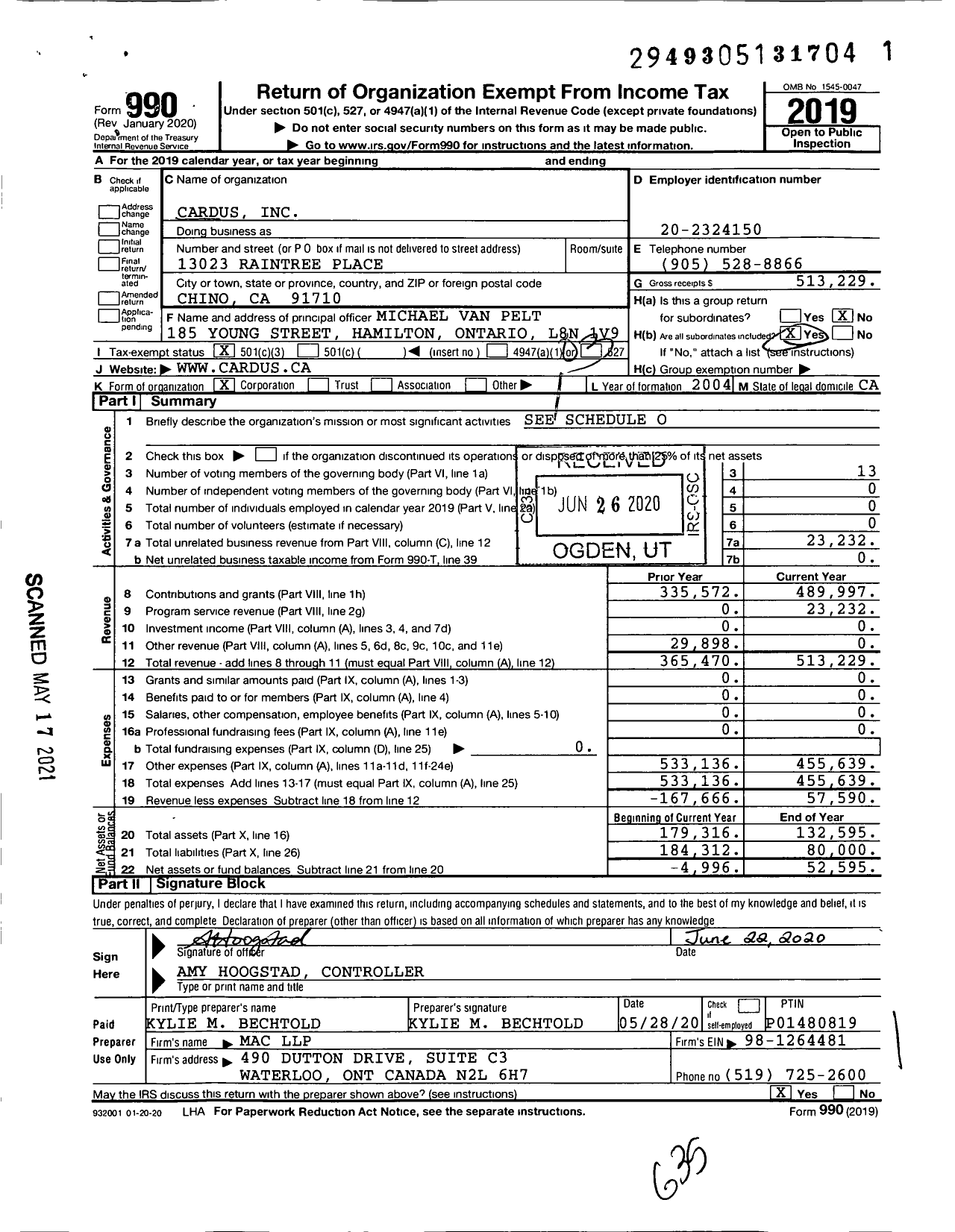 Image of first page of 2019 Form 990 for Cardus