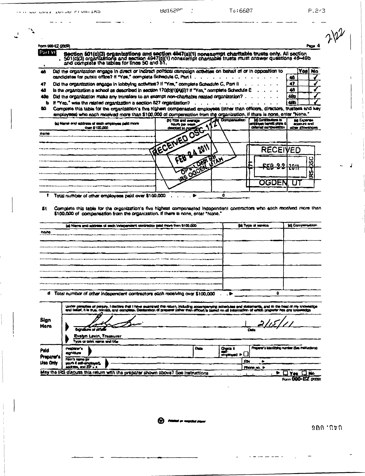 Image of first page of 2009 Form 990ER for Mount Olive Robotics Education Association