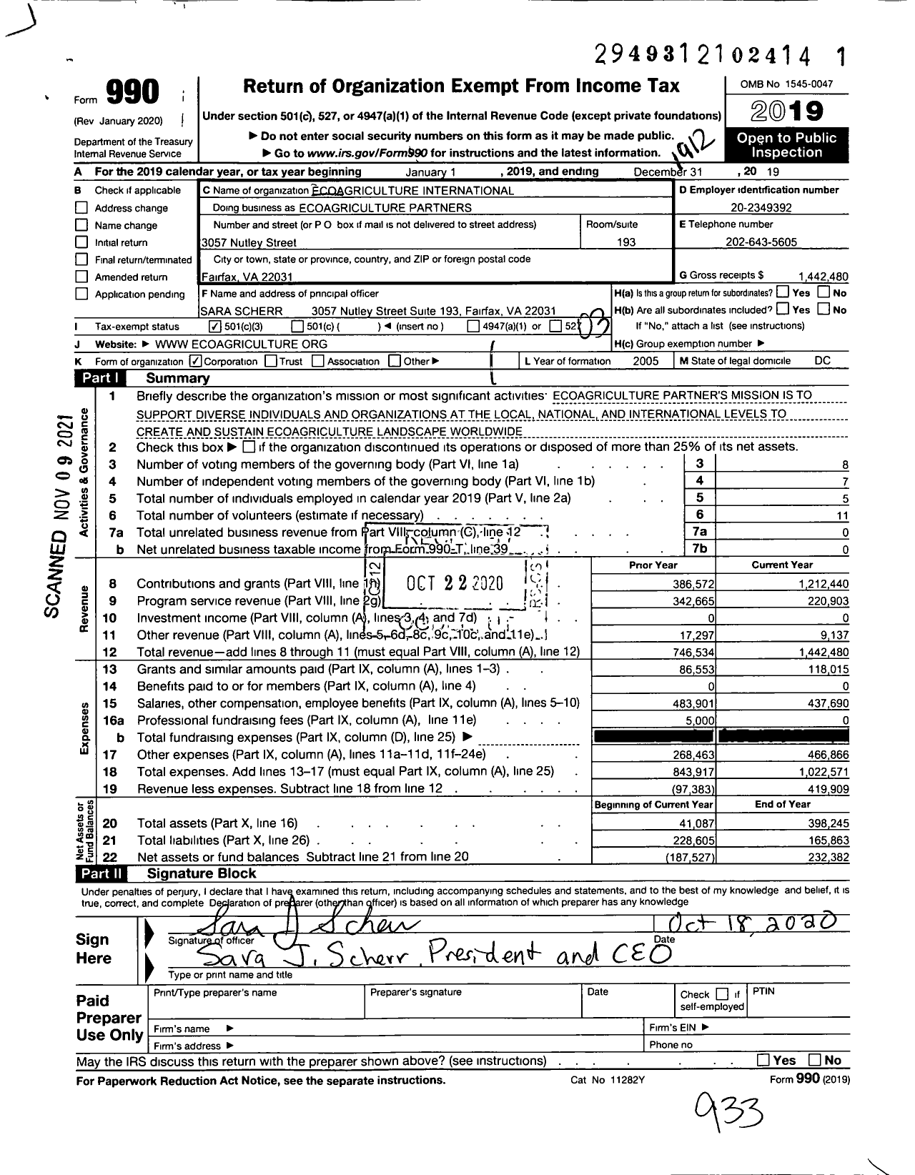 Image of first page of 2019 Form 990 for Ecoagriculture Partners