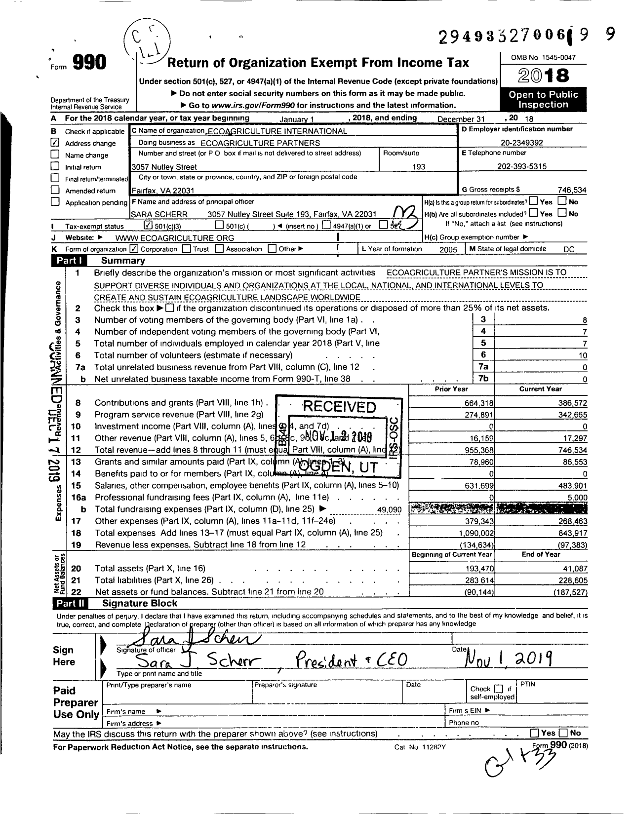 Image of first page of 2018 Form 990 for Ecoagriculture Partners