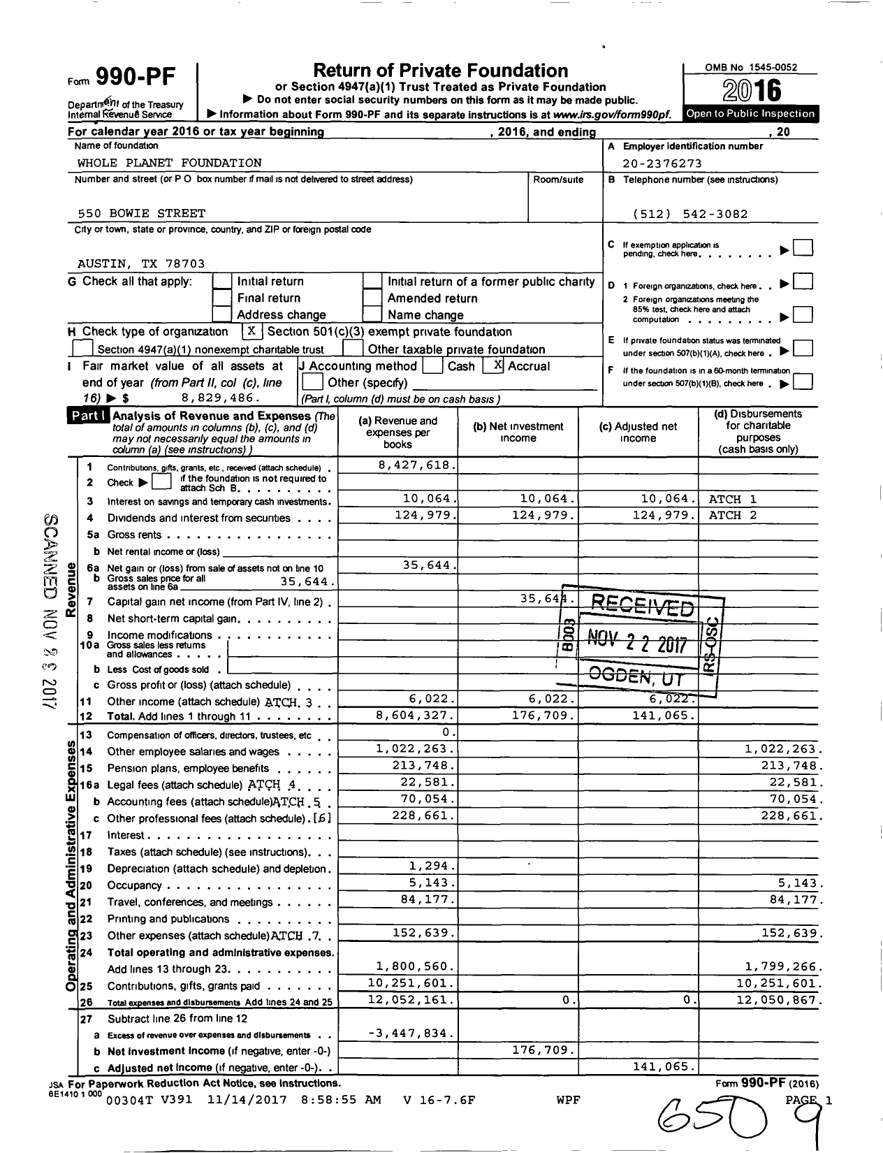 Image of first page of 2016 Form 990PF for Whole Planet Foundation