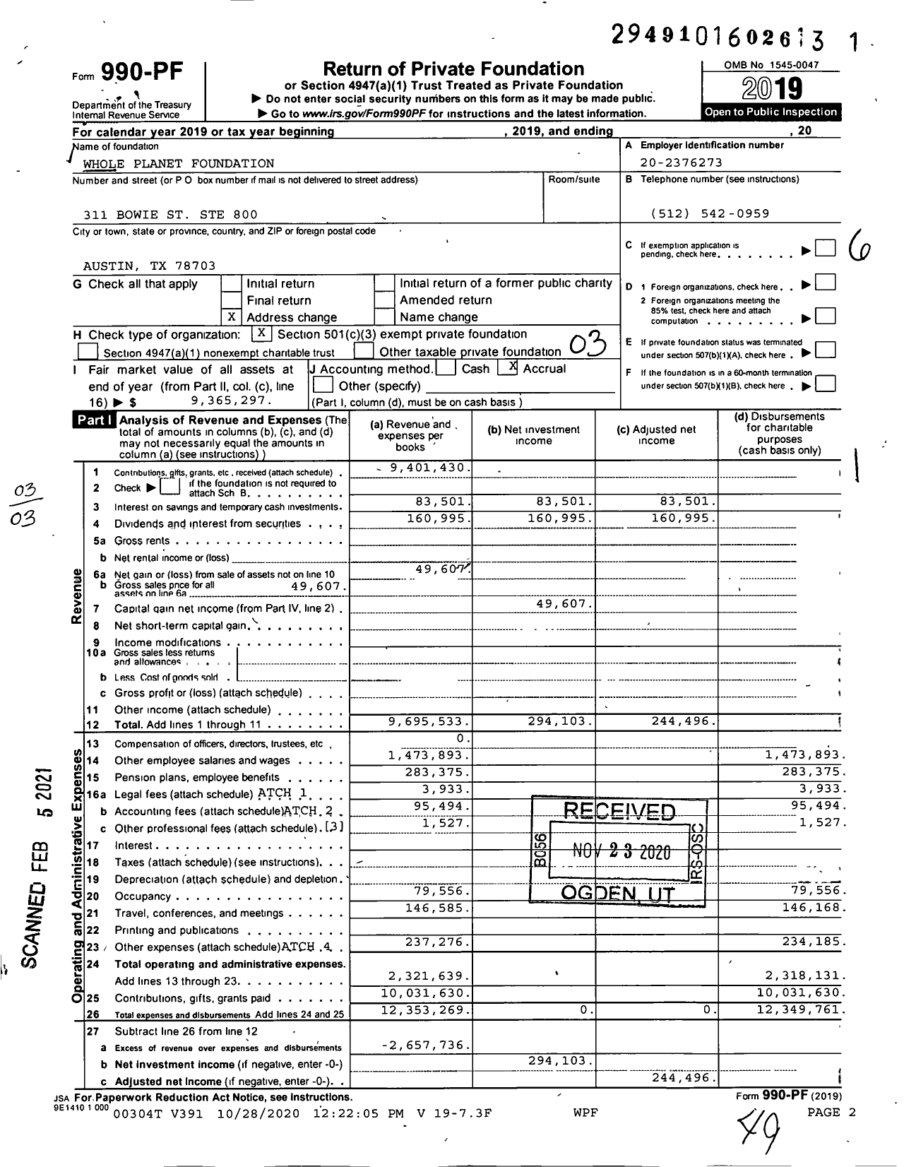 Image of first page of 2019 Form 990PF for Whole Foods Market Foundation