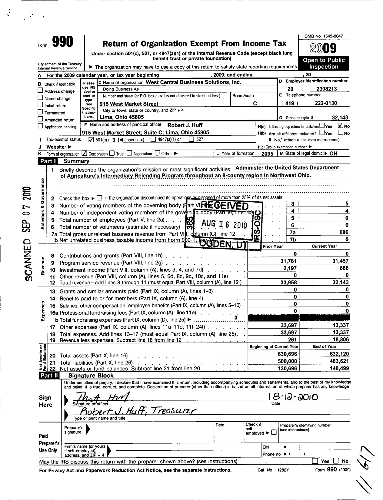 Image of first page of 2009 Form 990 for West Central Business Solutions