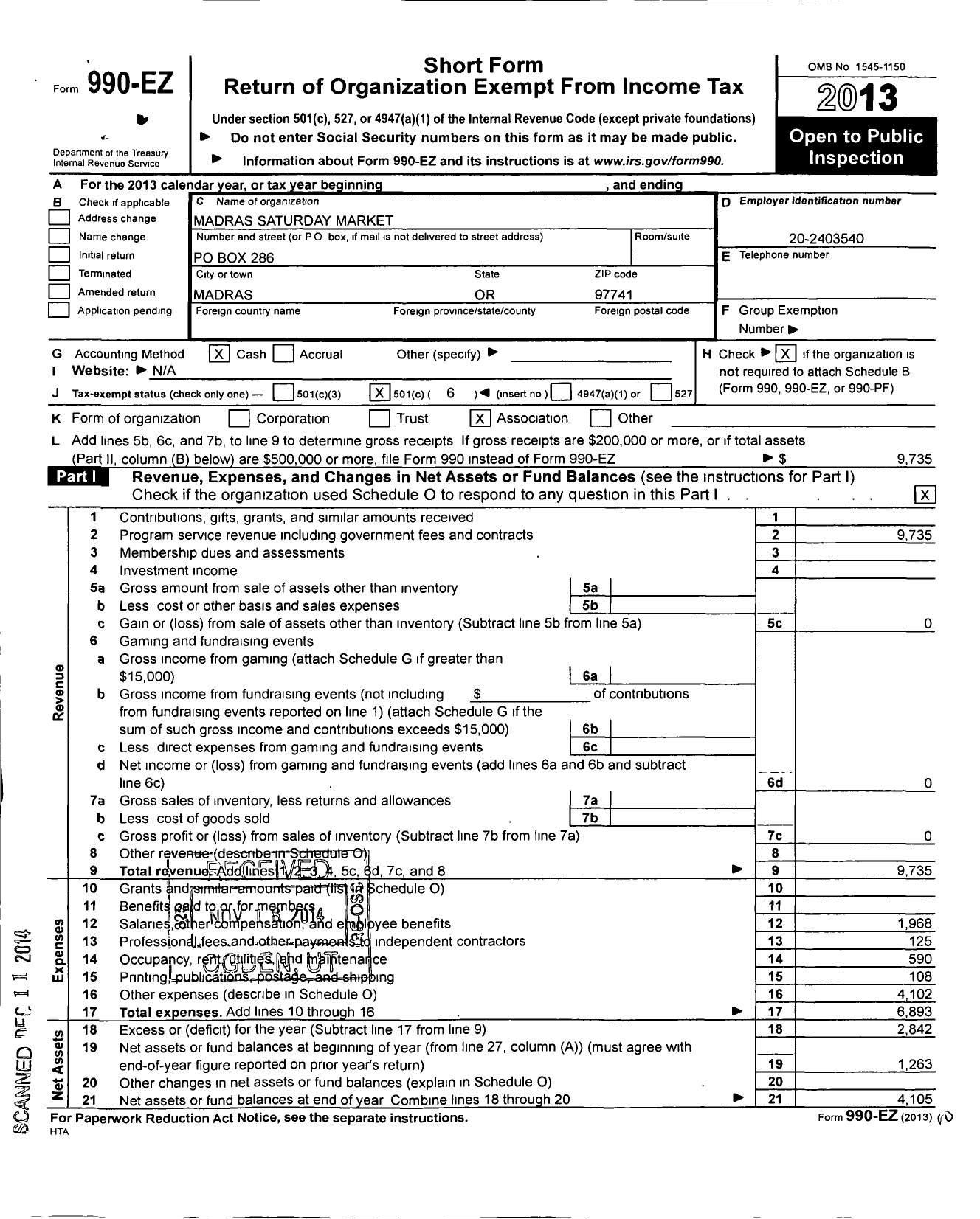 Image of first page of 2013 Form 990EO for Madras Saturday Market