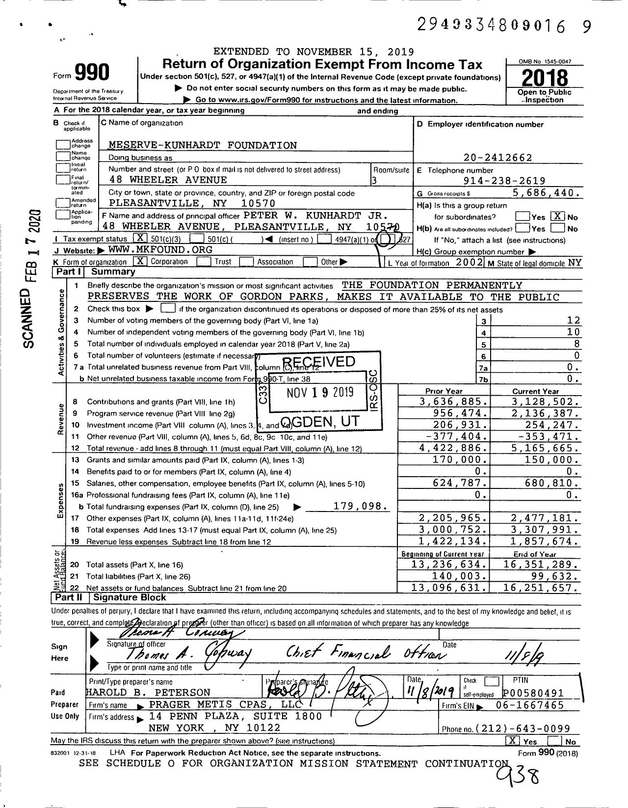 Image of first page of 2018 Form 990 for The Gordon Parks Foundation