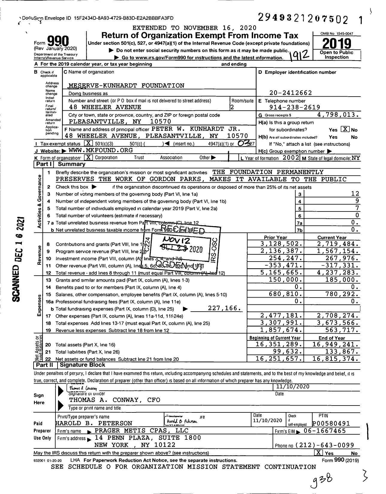 Image of first page of 2019 Form 990 for The Gordon Parks Foundation
