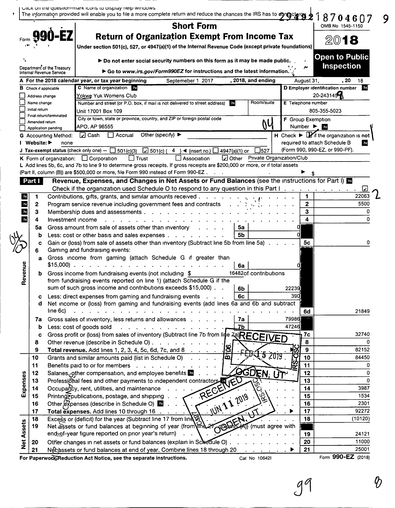 Image of first page of 2017 Form 990EO for Yokwe Yuk Womens Club