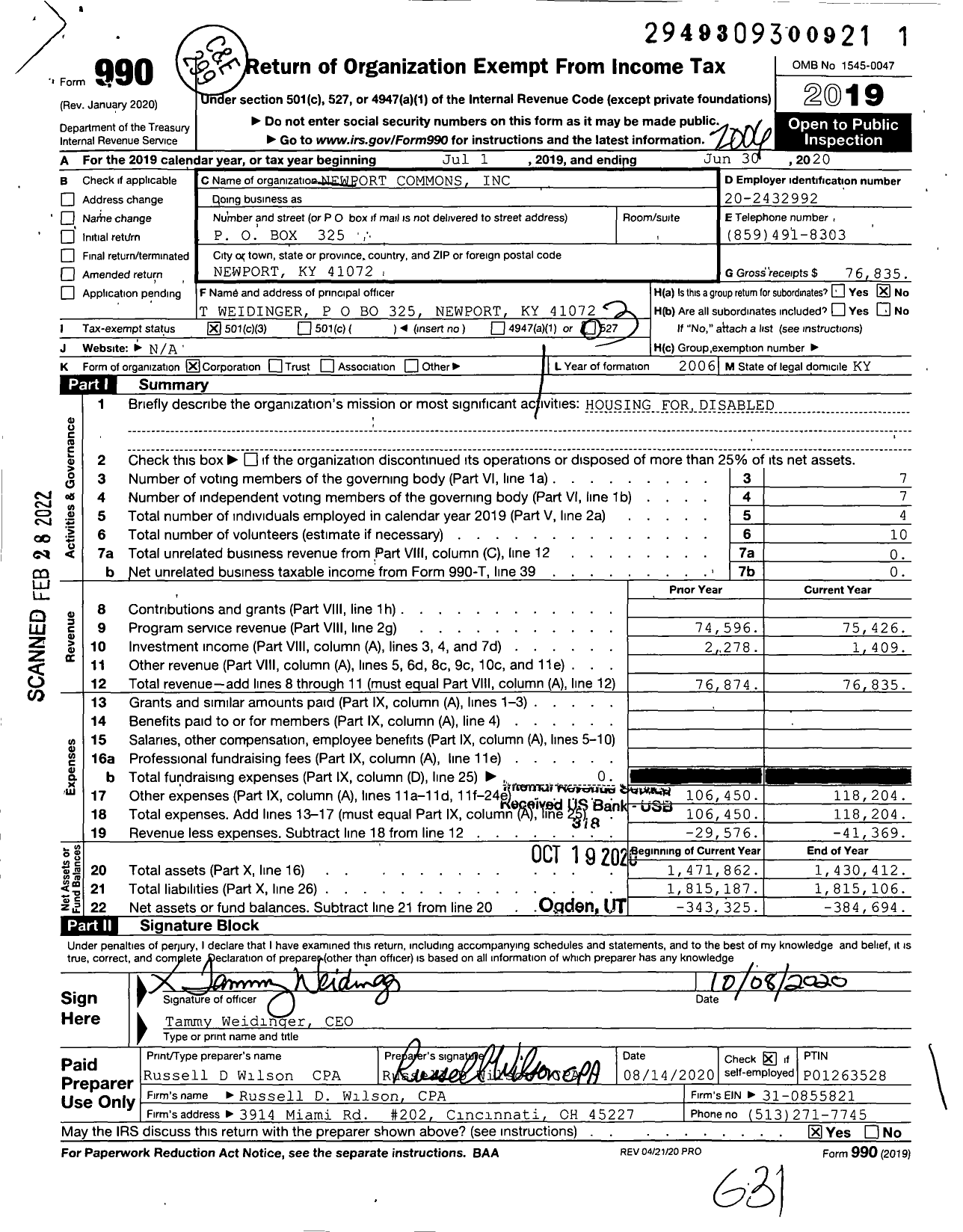 Image of first page of 2019 Form 990 for Newport Commons