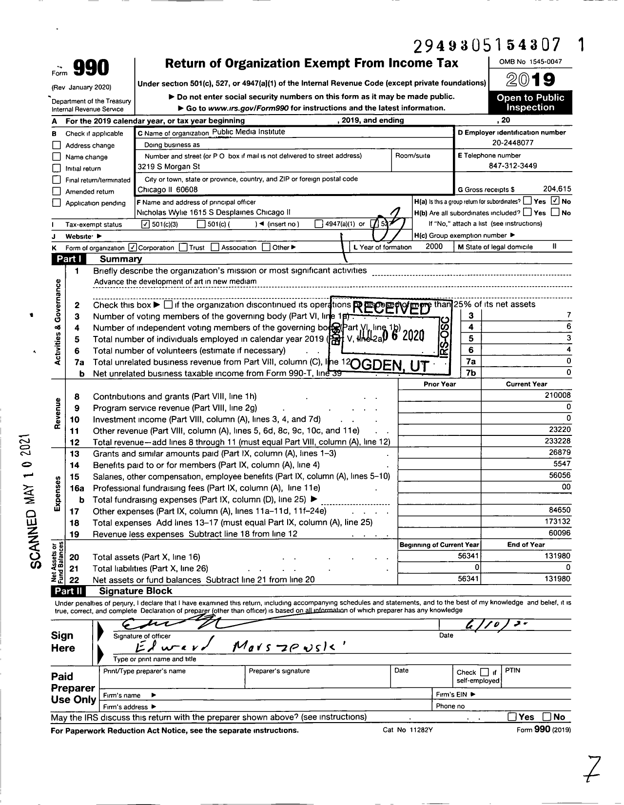 Image of first page of 2019 Form 990 for Public Media Institute