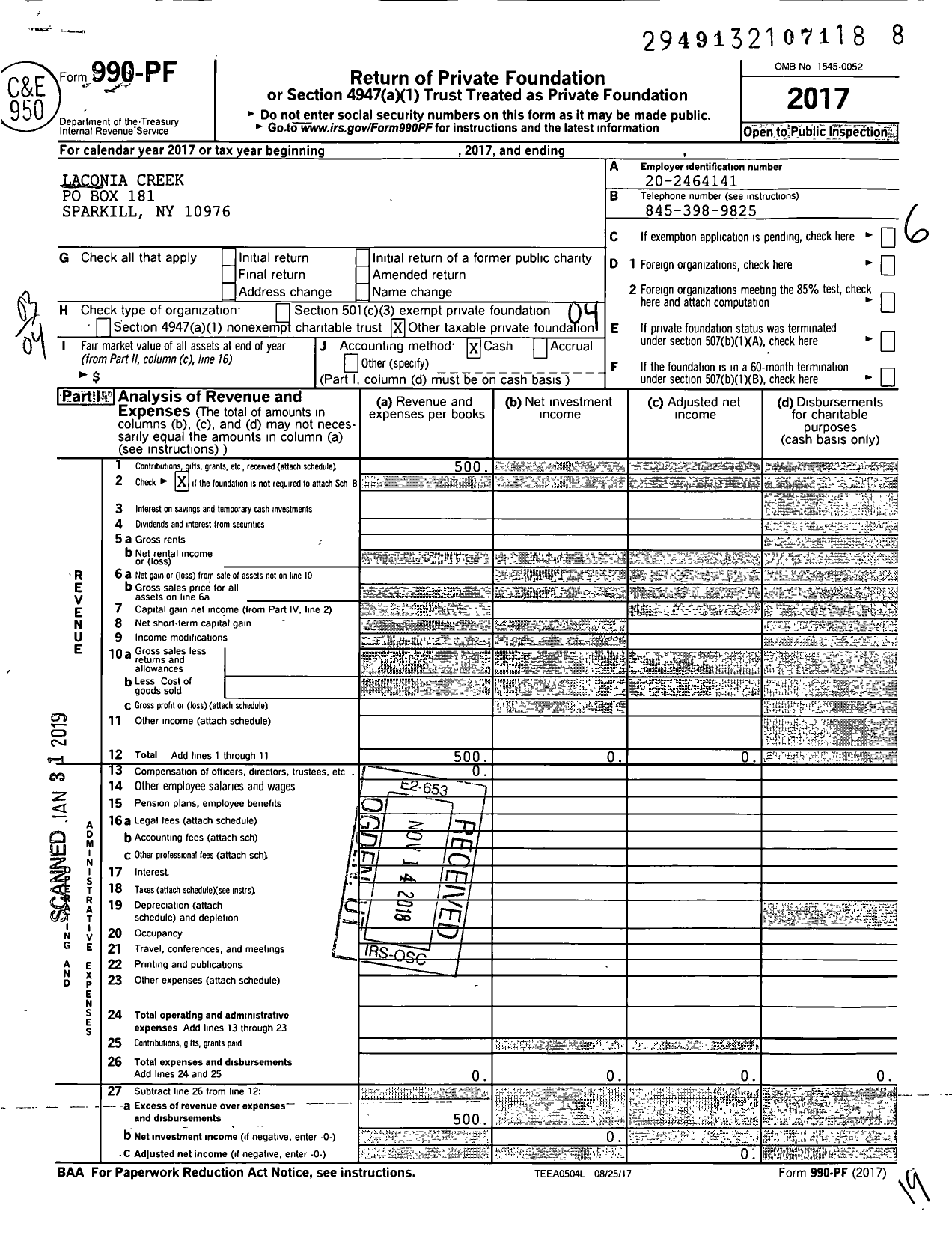 Image of first page of 2017 Form 990PF for Laconia Creek