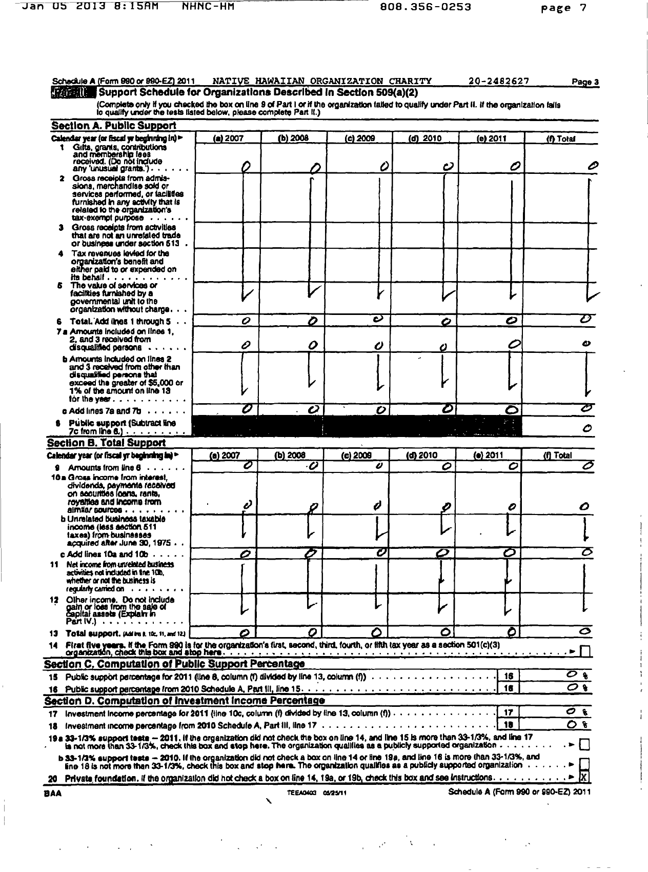 Image of first page of 2011 Form 990ER for Native Hawaiian Organization Charity