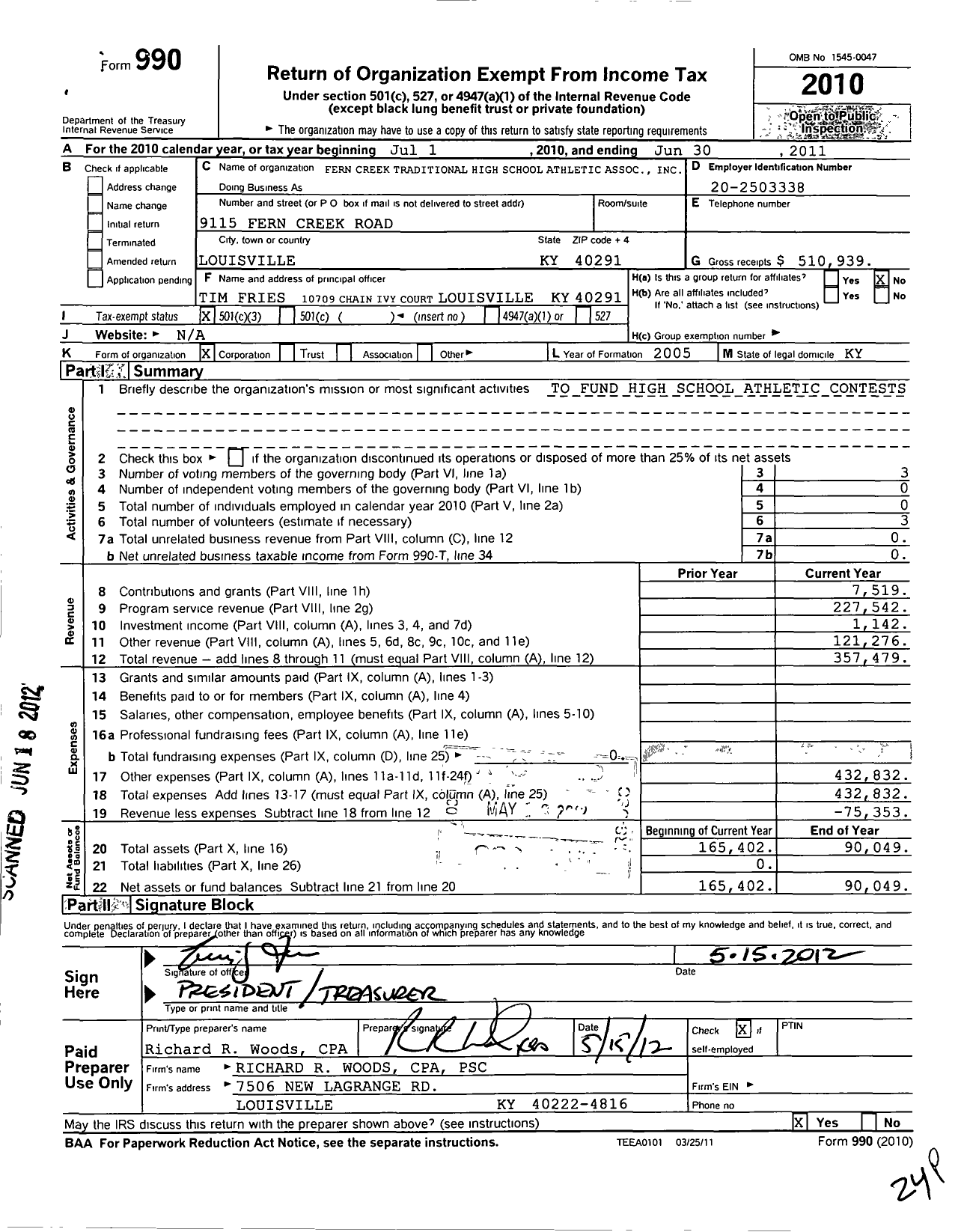 Image of first page of 2010 Form 990 for Fern Creek Community Advocates