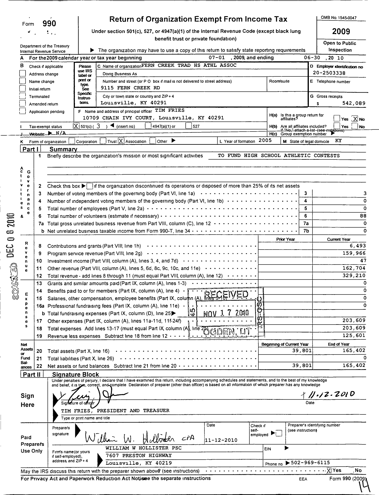 Image of first page of 2009 Form 990 for Fern Creek Community Advocates