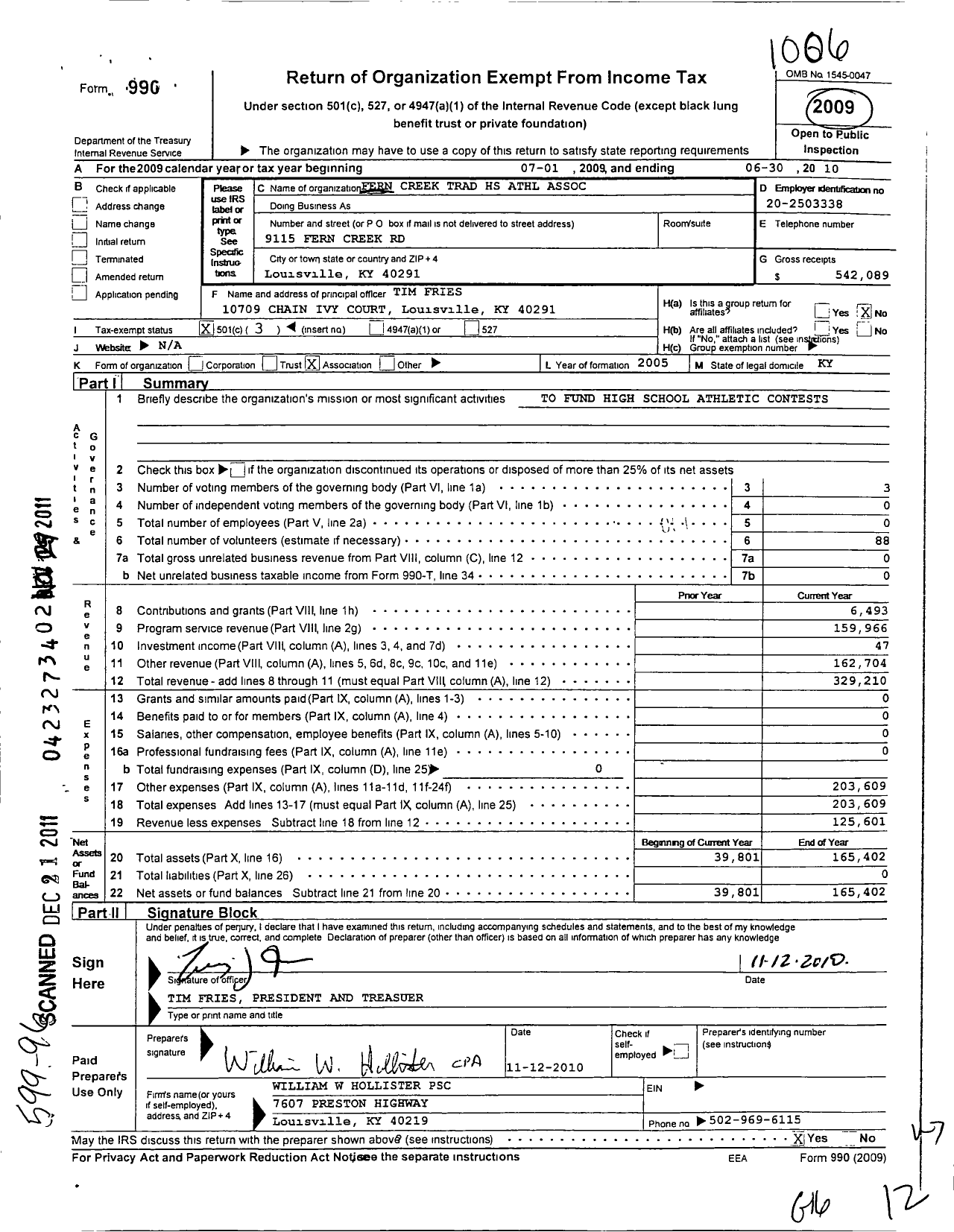 Image of first page of 2009 Form 990 for Fern Creek Community Advocates