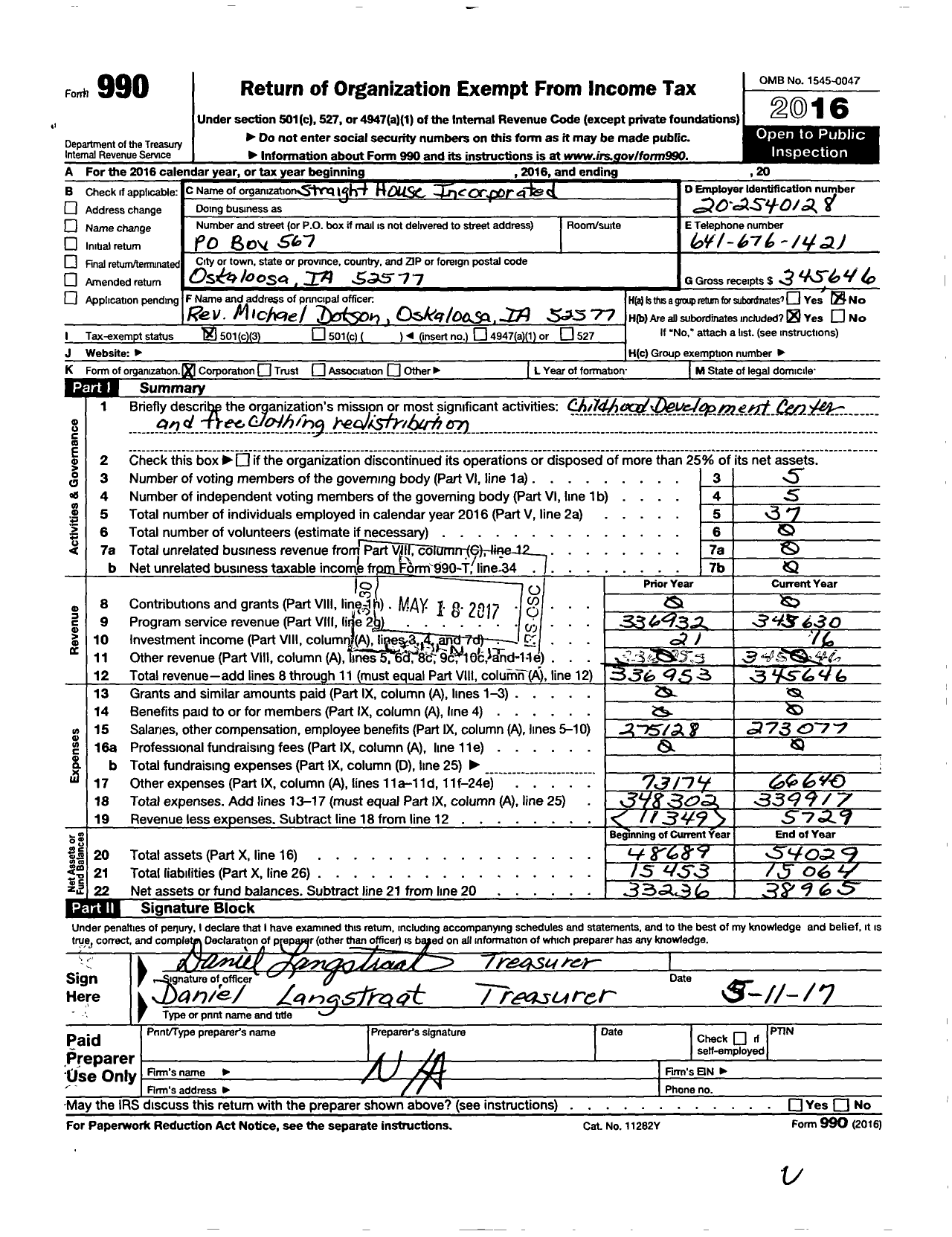 Image of first page of 2016 Form 990 for Straight House Incorporated