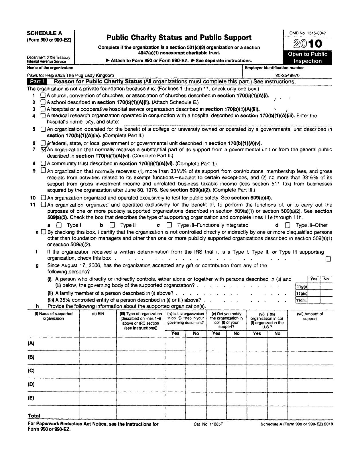 Image of first page of 2010 Form 990ER for Paws for Help