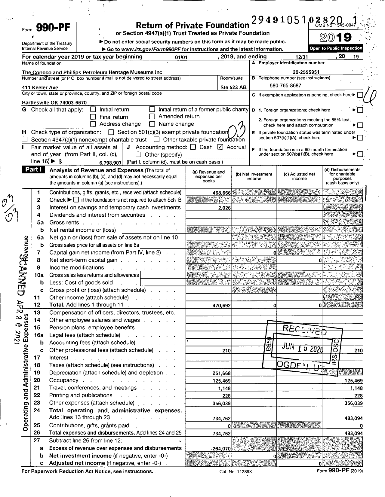 Image of first page of 2019 Form 990PF for Conocophillips Heritage Museums