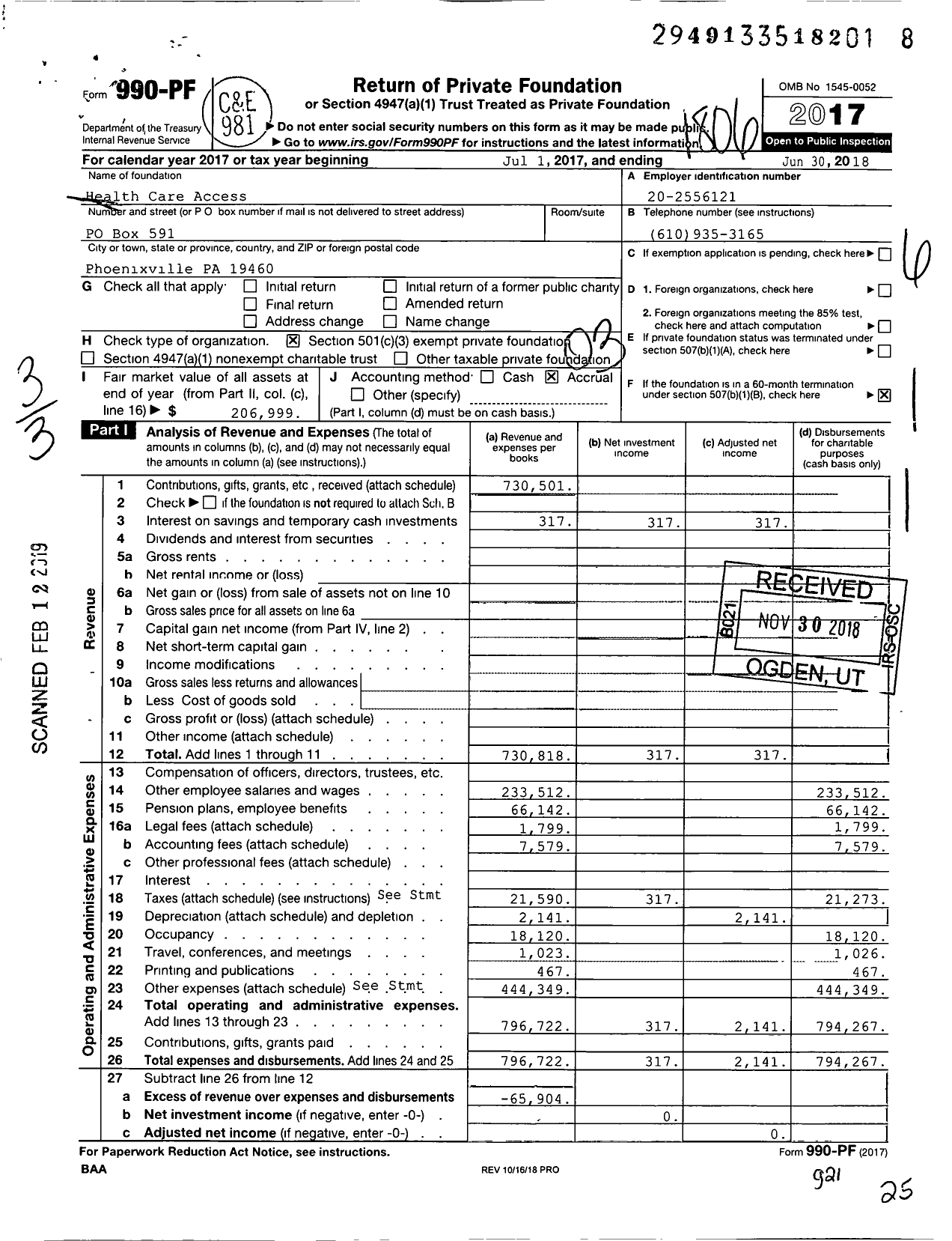 Image of first page of 2017 Form 990PF for Health Care Access
