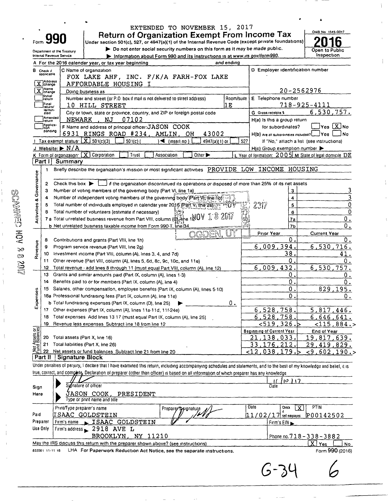 Image of first page of 2016 Form 990 for Fox Lake Ahf