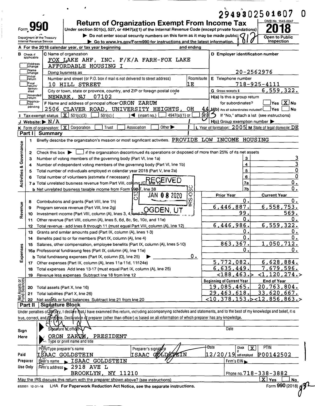 Image of first page of 2018 Form 990 for Fox Lake Ahf