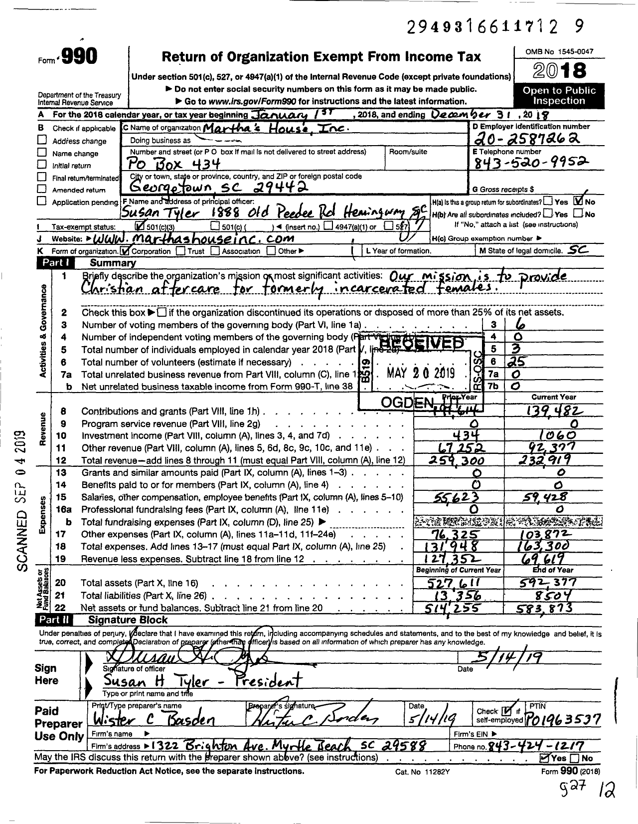 Image of first page of 2018 Form 990 for Marthas House