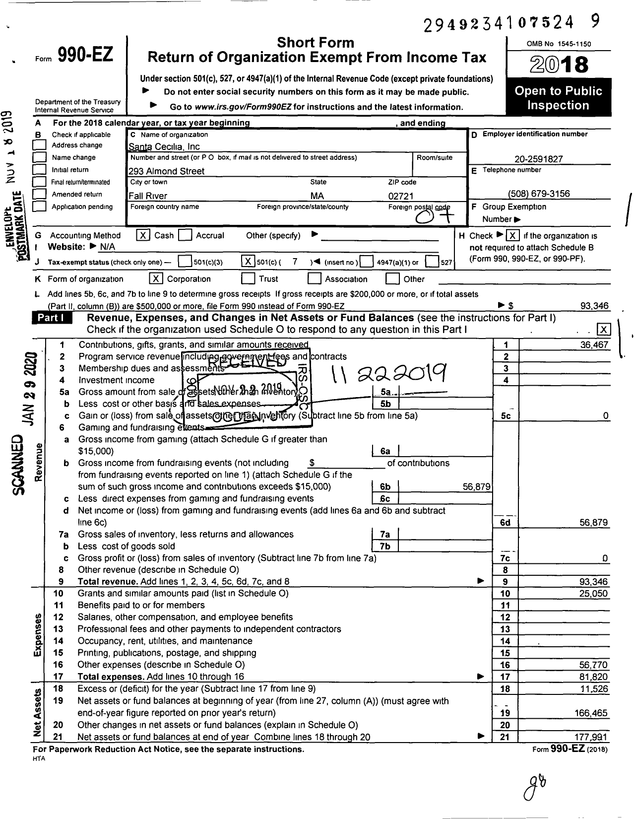 Image of first page of 2018 Form 990EO for Santa Cecilia