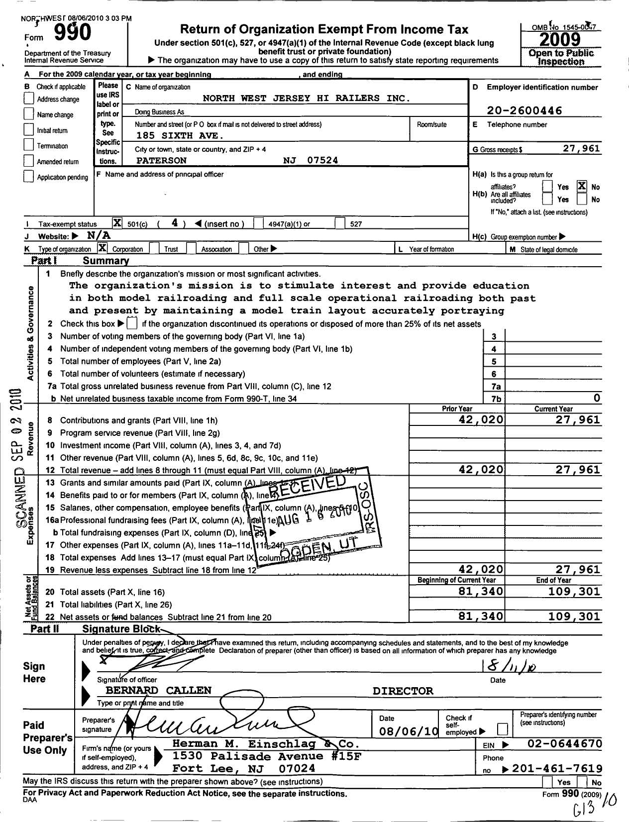 Image of first page of 2009 Form 990O for Northwest Jersey Hi-Railers