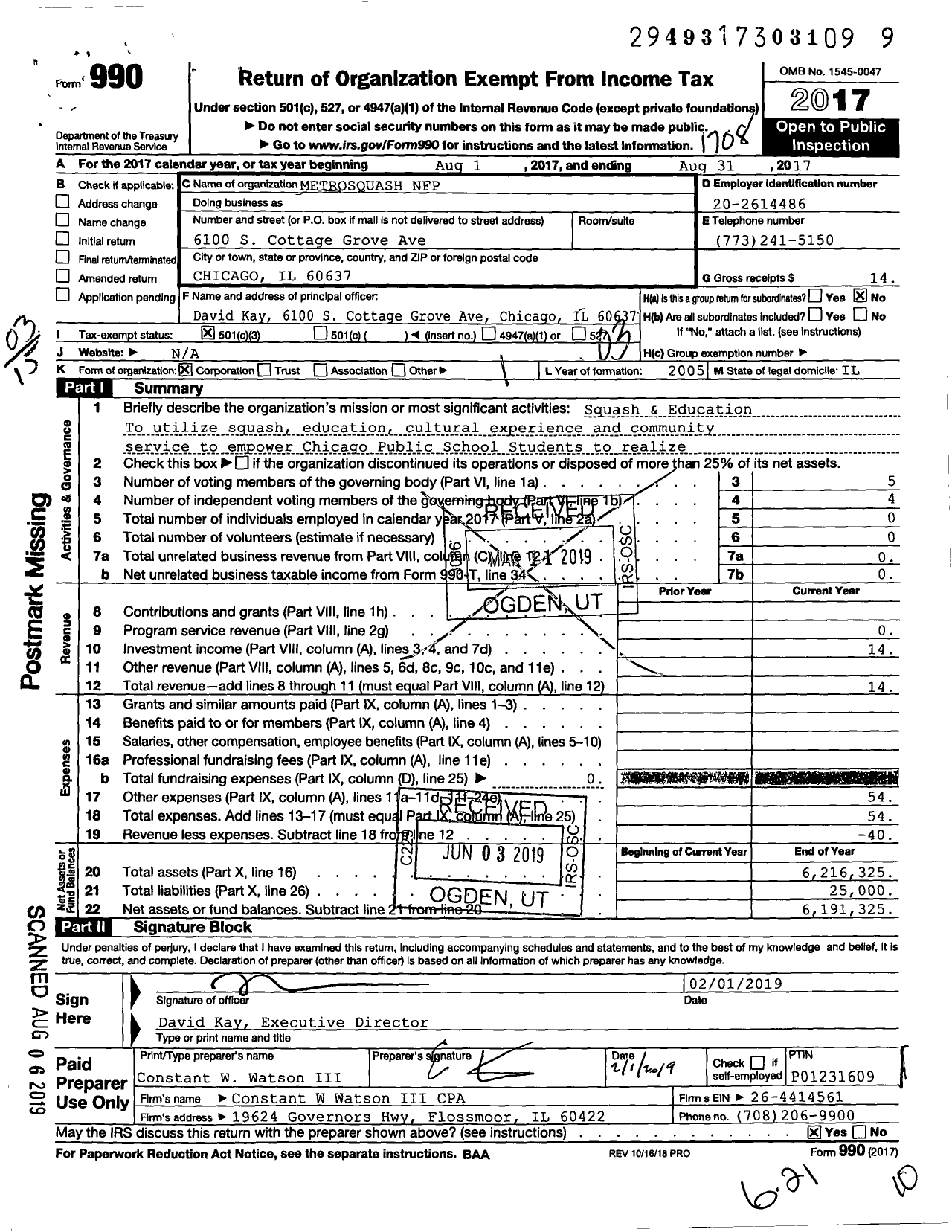 Image of first page of 2016 Form 990 for MetroSquash NFP