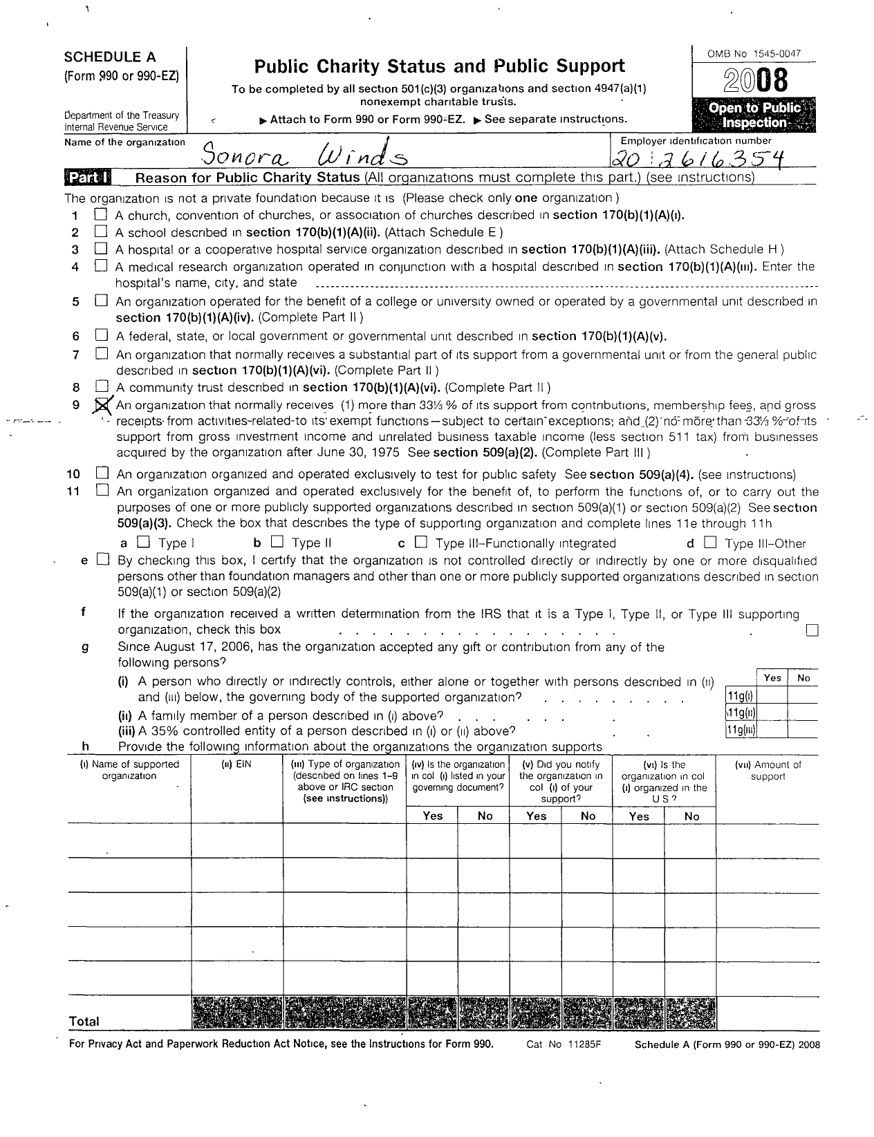 Image of first page of 2007 Form 990R for Sonora Winds