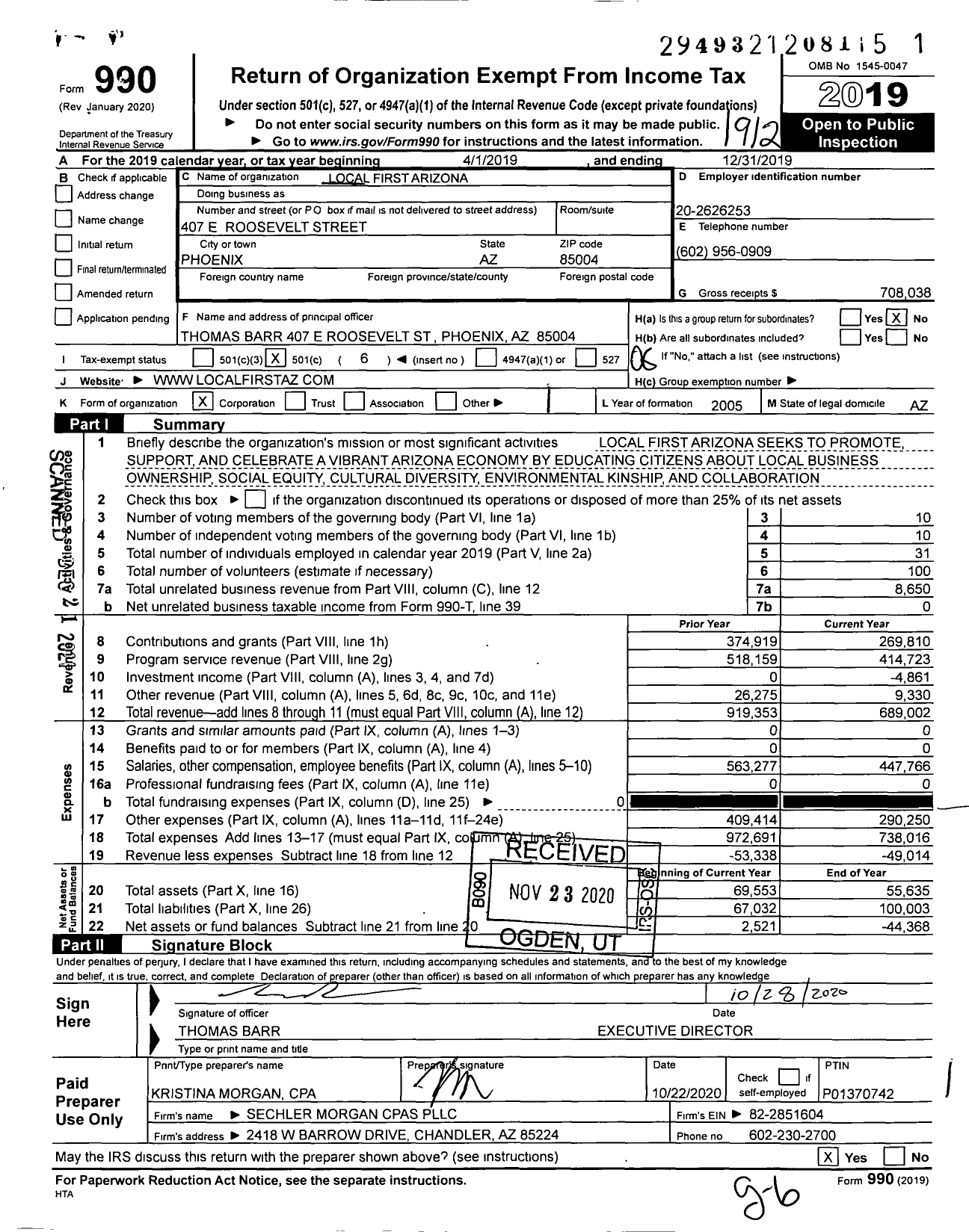 Image of first page of 2019 Form 990O for Local First for Business