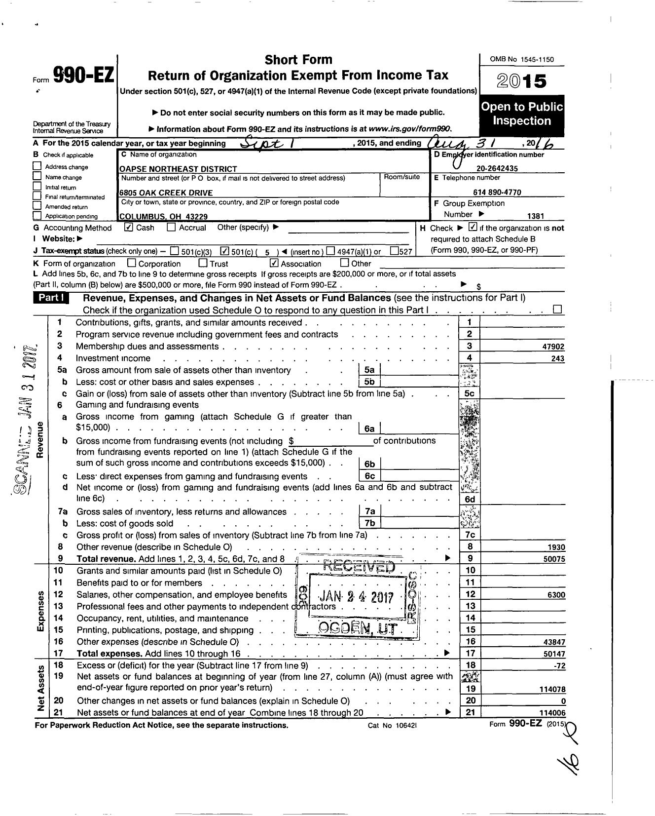 Image of first page of 2015 Form 990EO for AMERICAN FEDERATION OF STATE COUNTY & MUNICIPAL EMPLOYEES - 4 Oh Loc CHP Loc Ne District