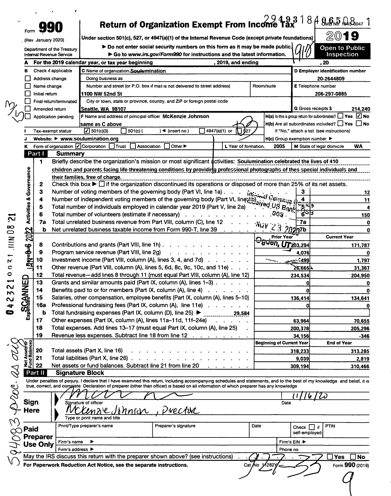 Image of first page of 2019 Form 990 for Soulumination