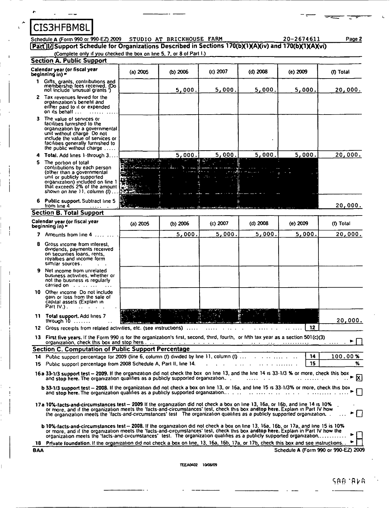 Image of first page of 2009 Form 990ER for Studio at Brickhousefarm