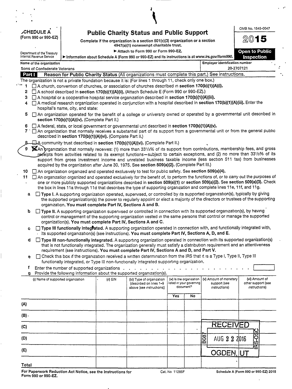 Image of first page of 2014 Form 990ER for Sons of Confederate Veterans - 888 Captain Jonas Cook Camp