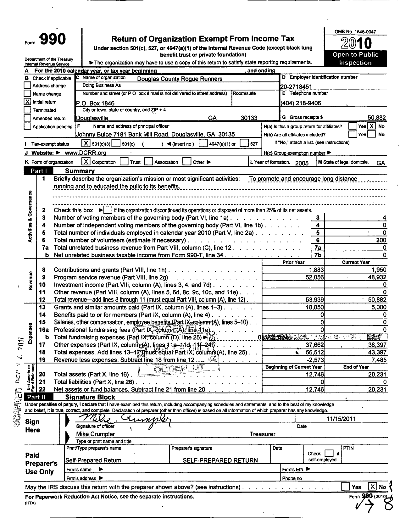 Image of first page of 2010 Form 990 for Road Runners Club of America